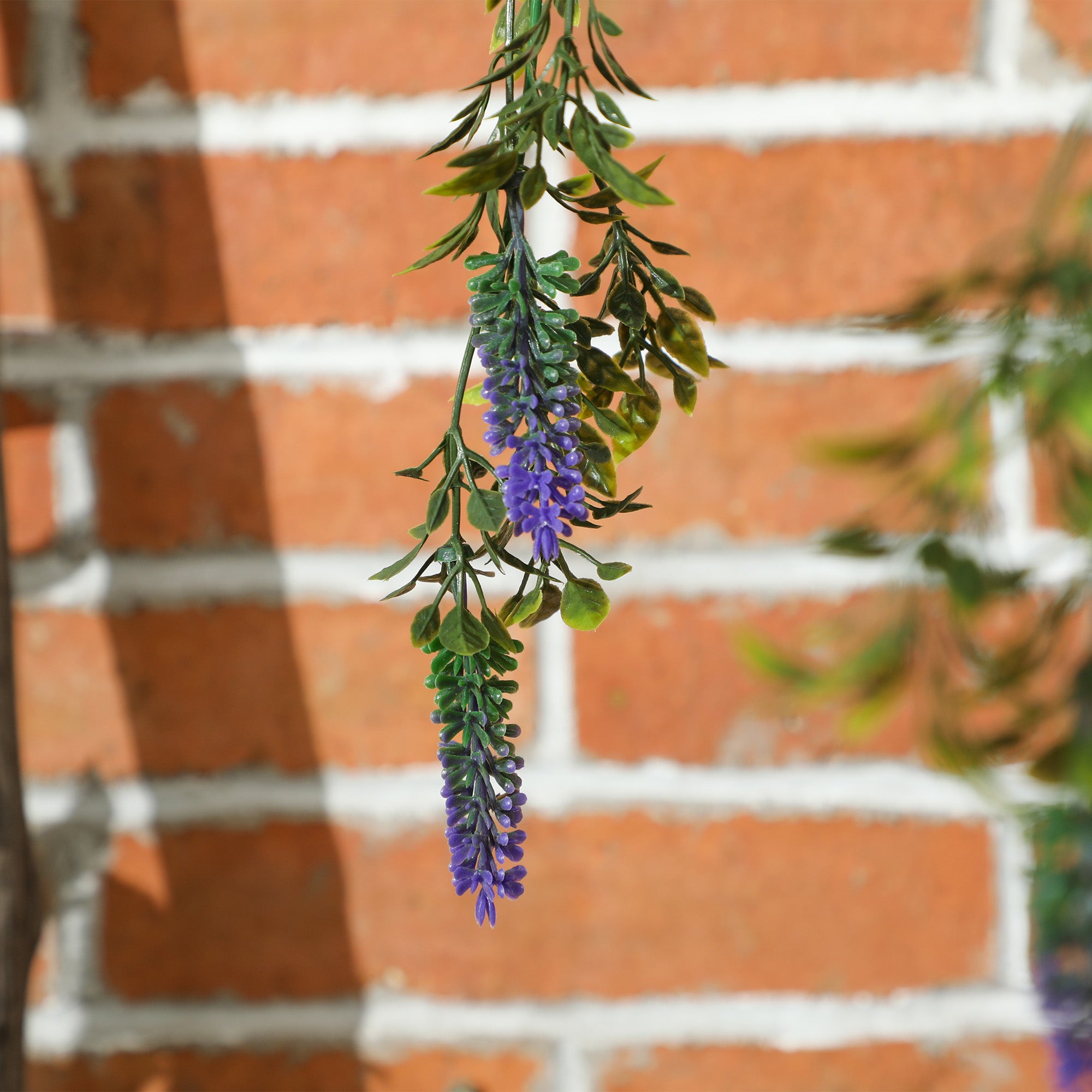 Set of 2 Hanging Artificial Lavender Plants in Baskets - Purple
