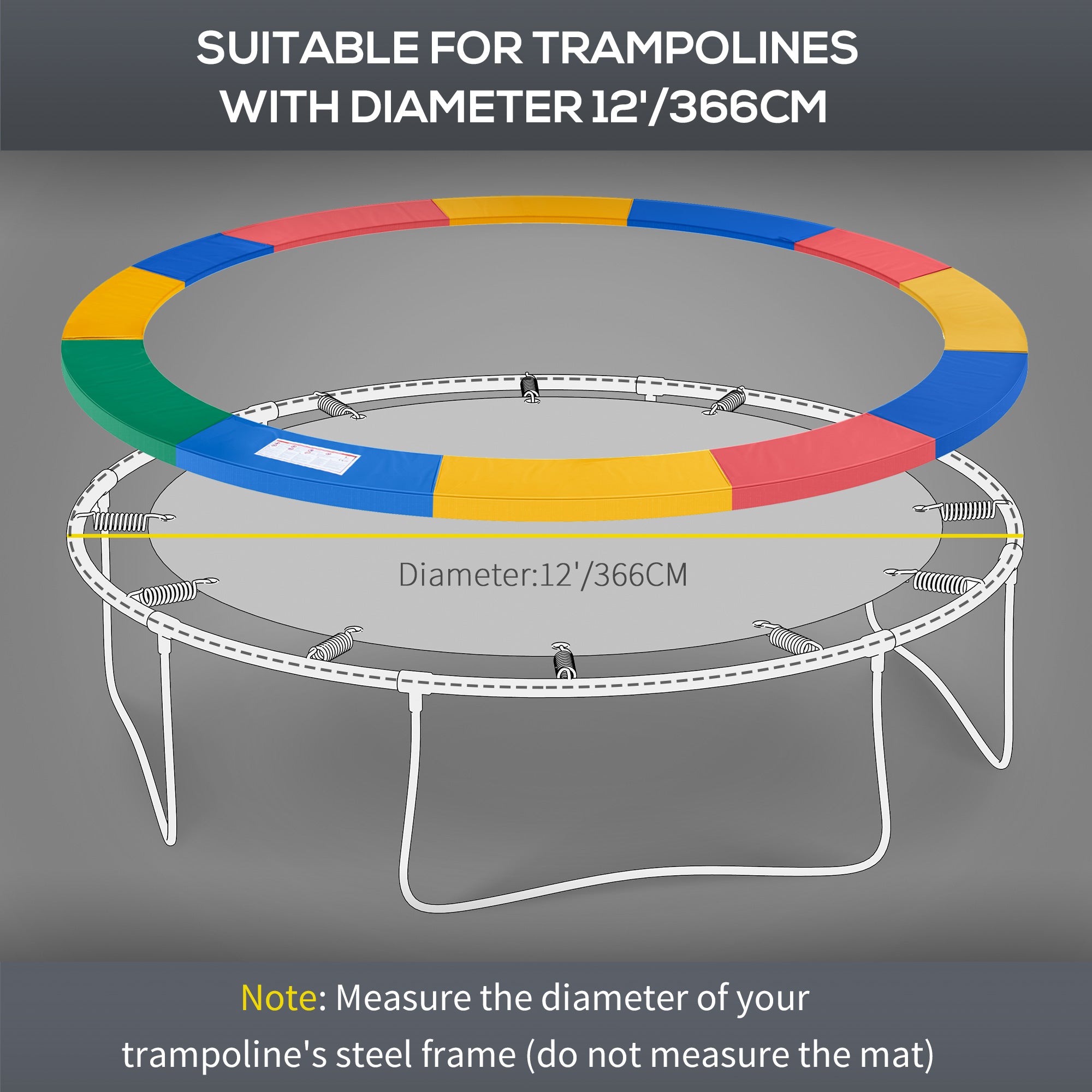 HOMCOM 12FT Trampoline Spring Cover, Plastic Trampoline Pad Replacement Safety Guard, Multicoloured