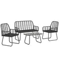 4 Piece Rattan Garden Furniture Set, Outdoor Patio Furniture with Loveseat, Armchairs and Coffee Table