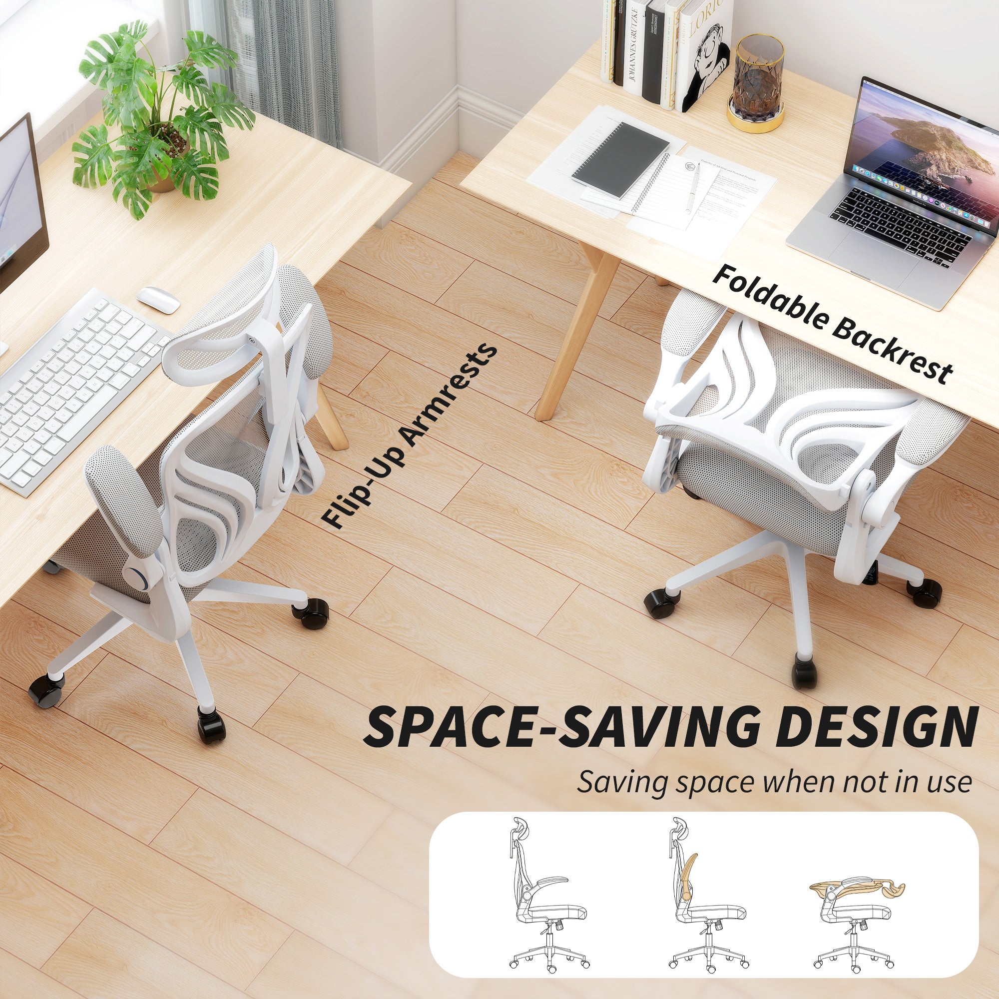 Ergonomic Office Chair with Foldable Backrest, 2D Headrest - Light Grey