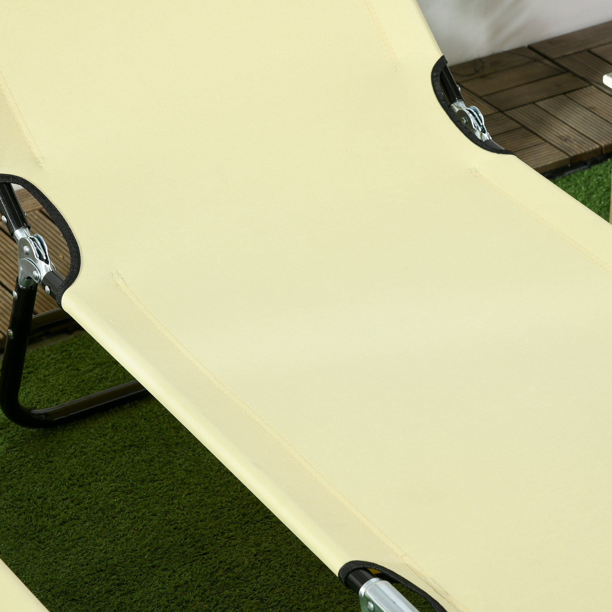 Set of Two Metal Frame Folding Sun Loungers - Beige