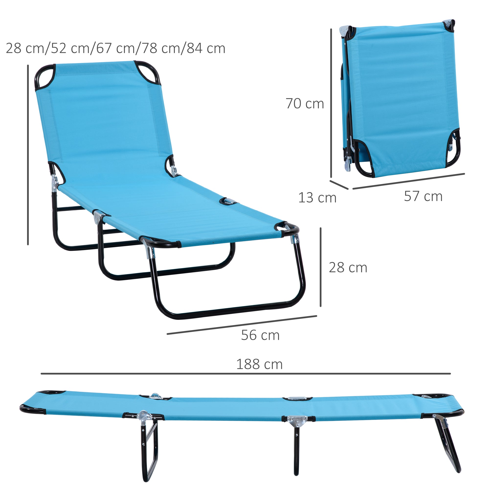 Foldable Sun Lounger Set of 2 with 5-Position Adjustable Backrest, Outdoor Portable Recliner Chaise Lounge Chair with Breathable Mesh Fabric, Sky Blue