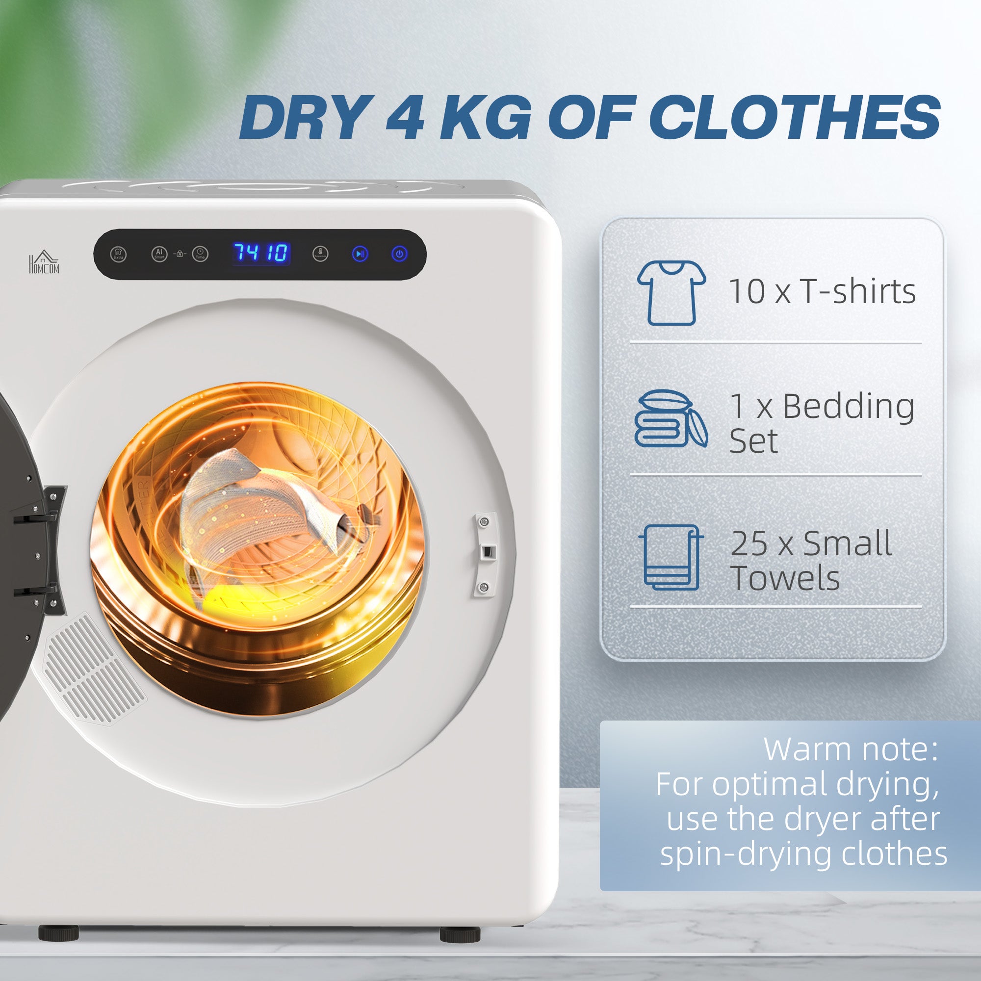 4kg Compact 40-60℃ Tumble Dryer - White