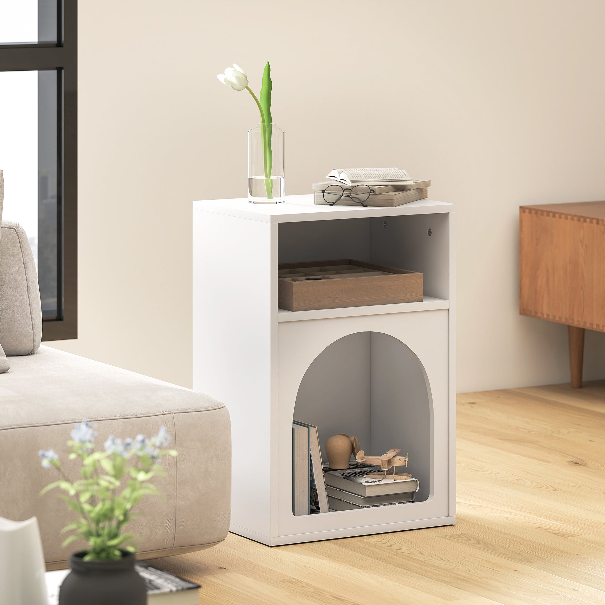 Bedside Table with 2 Open Compartments - White