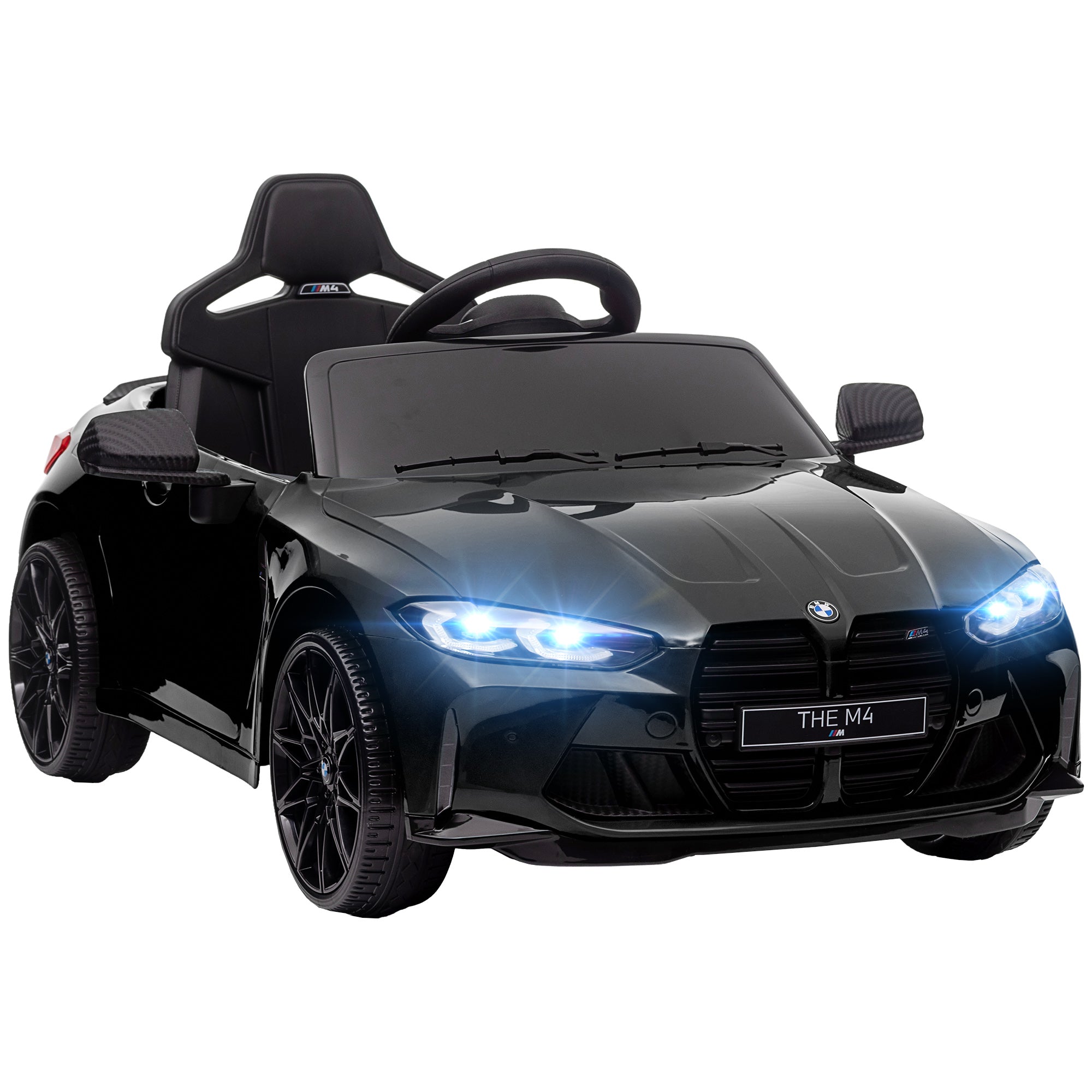 12V BMW Licensed Kids Car, with Easy Transport, Remote Control, Suspension, Music, Horn, LED Lights, Black