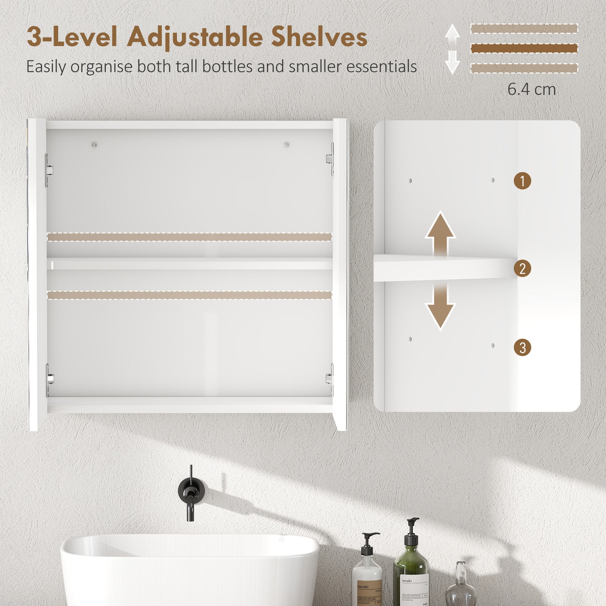 Double-Door Bathroom Mirror Cabinet - White