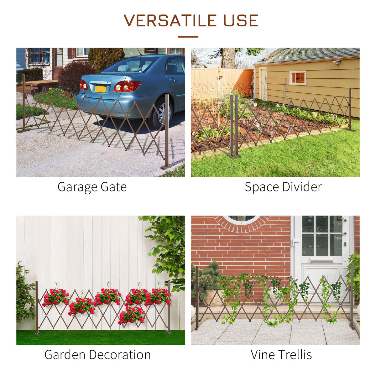 Set of 2 Expanding Garden Fencc, Aluminium Freestanding Foldable Picket Fence, 300cmx103.5 cm, Dark Brown