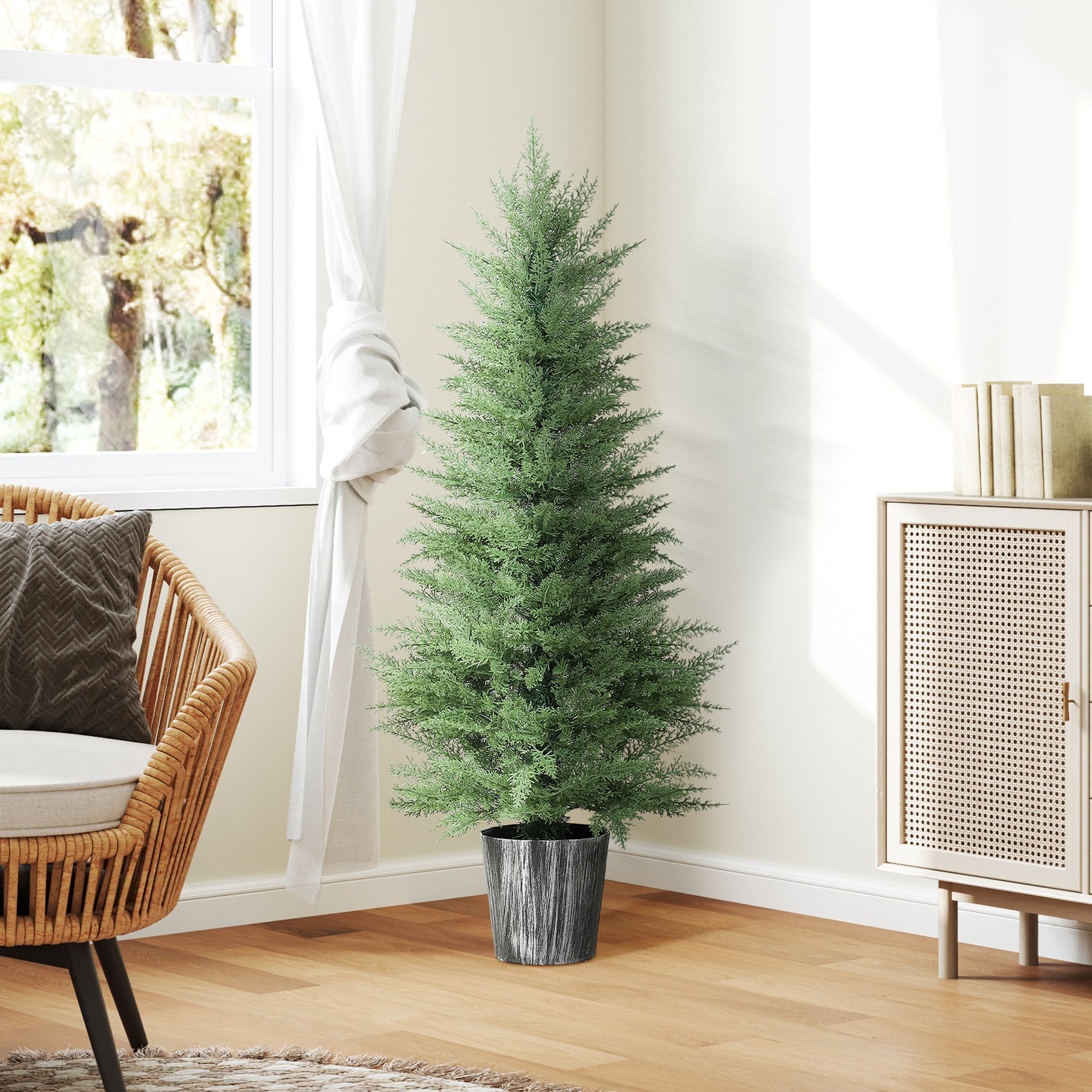 135cm Artificial Cypress Trees Set of 2, UV Resistant Artificial Plants with Decorative Pot, Fake Plants for Indoor Outdoor Decor, Green