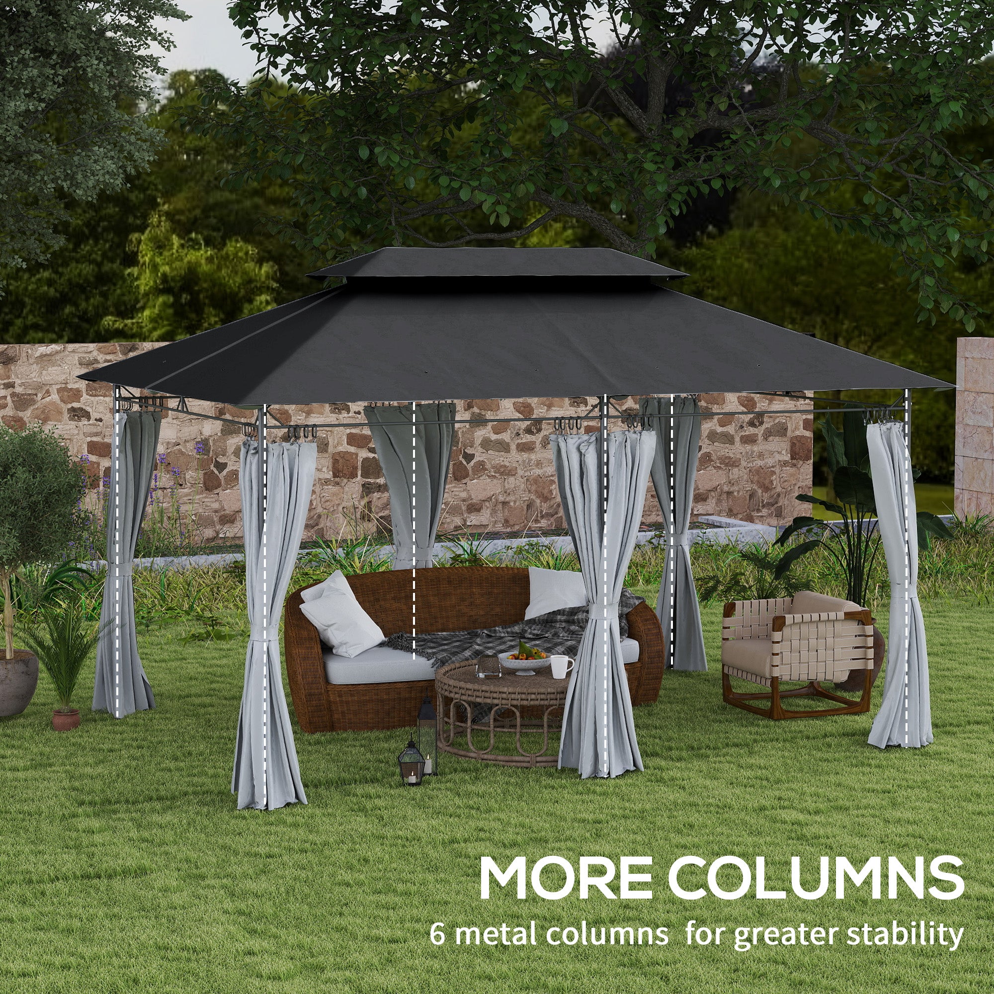 3 x 4m Metal Frame Two-Tier Roof Gazebo - Dark Grey