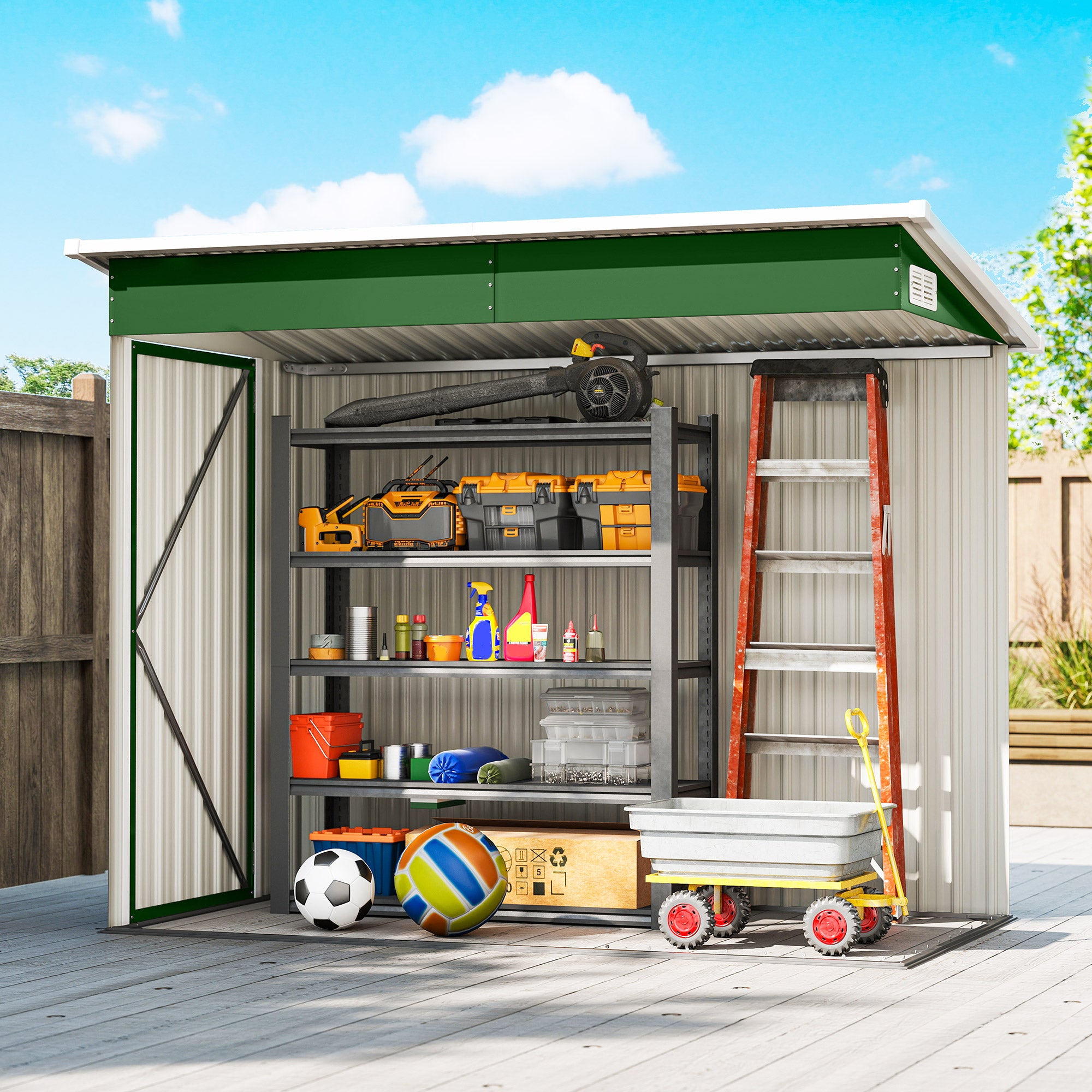 7.5 x 4.3ft Metal Garden Storage Shed, Waterproof Outdoor Shed with Triple Lockable Door, Gloves, Vents, Green