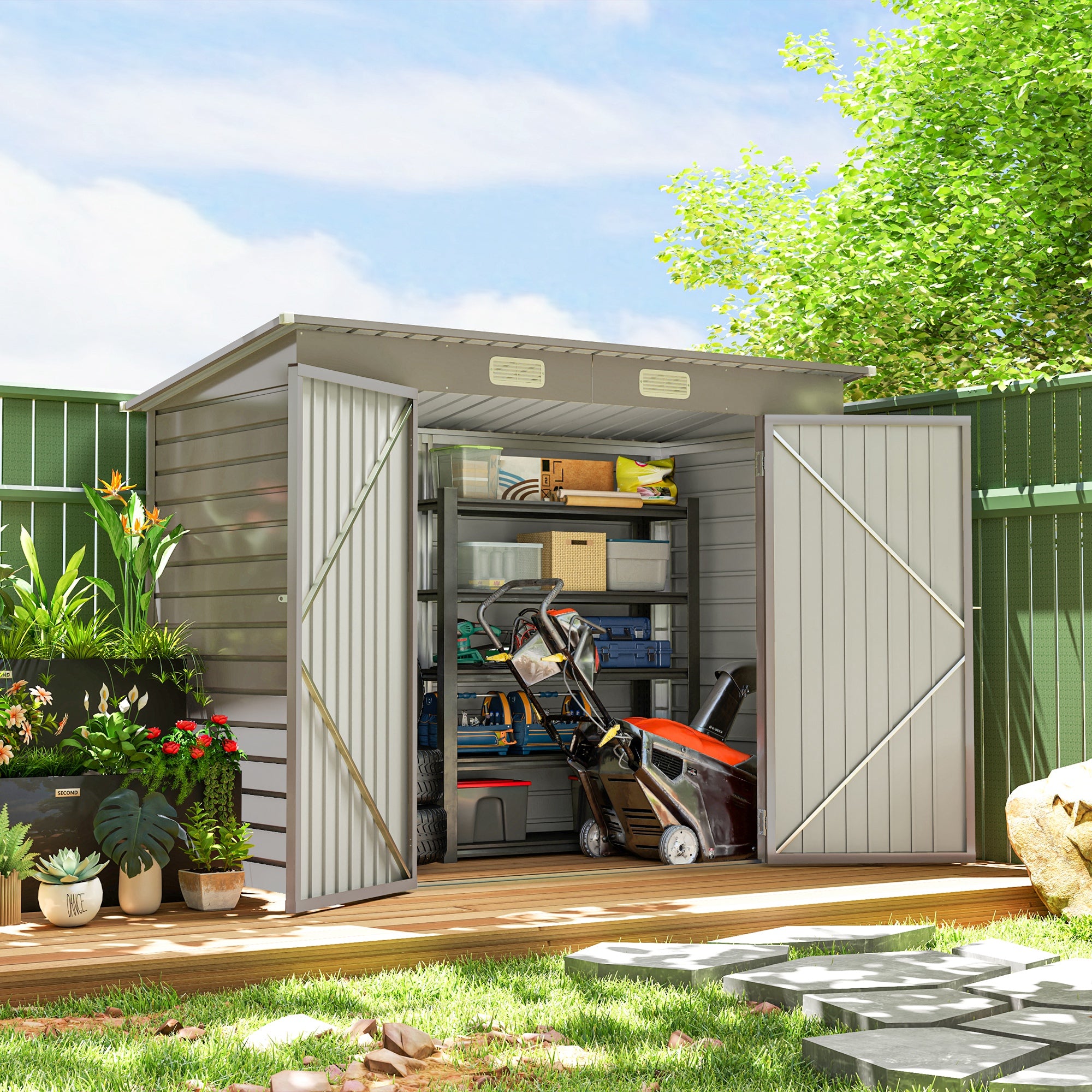 3.7 x 7.9ft Galvanised Steel Garden Shed with Latched Door Light Grey