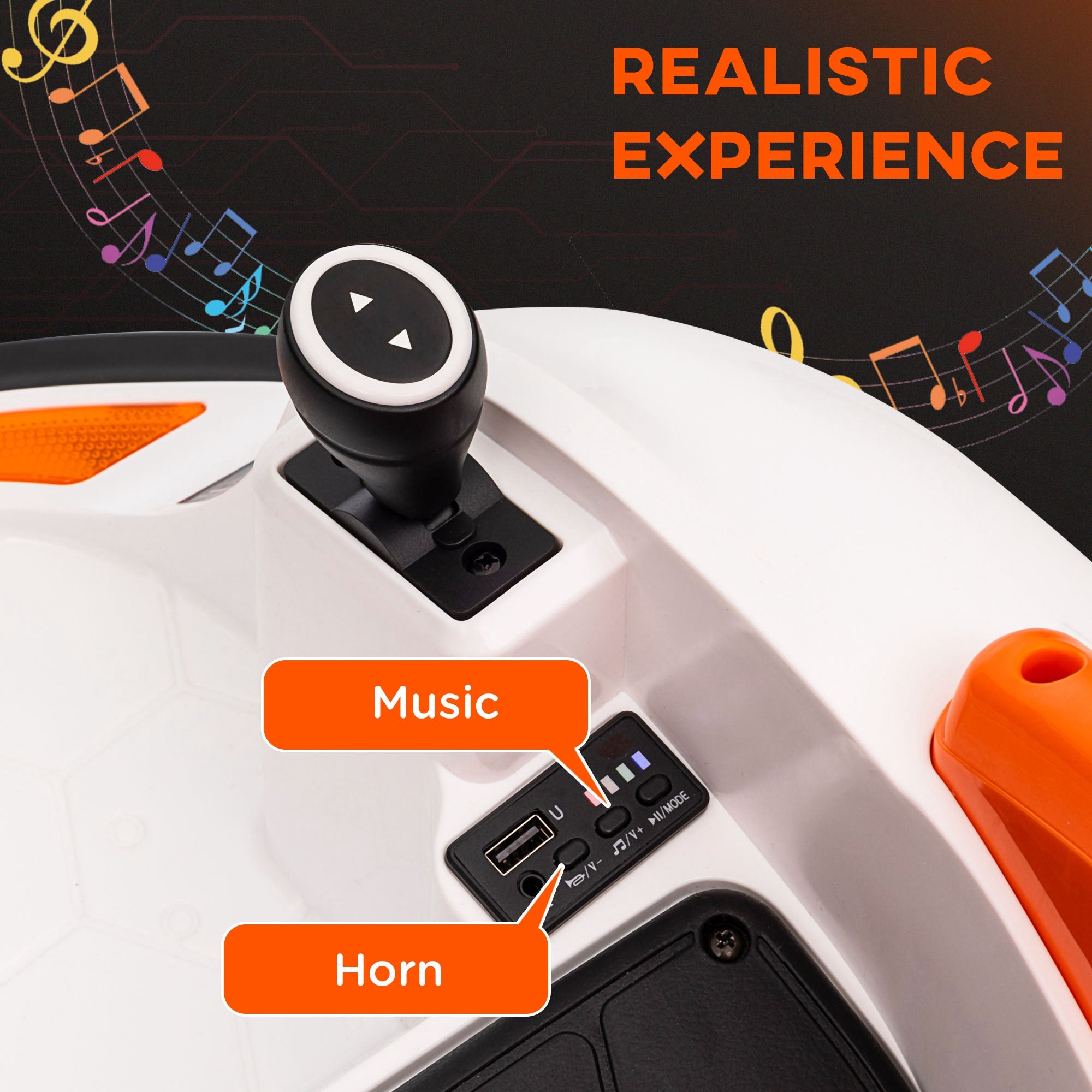 12V 360° Rotation Kids Bumper Car with Remote Control, Dual Joysticks, Music & Lights - Orange