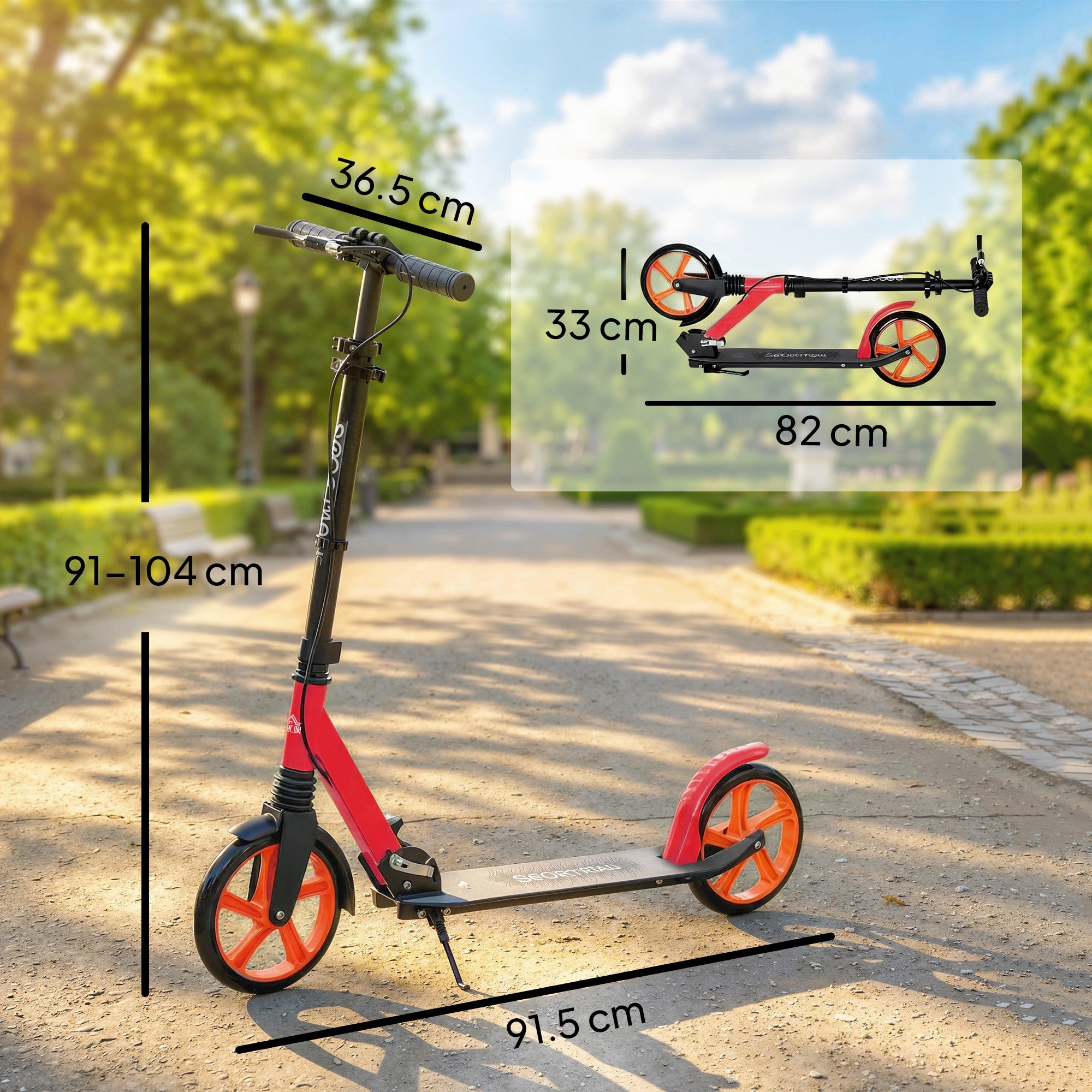 One-click Folding Kick Scooter for 14+ w/ Adjustable Handlebar, Push Scooter with Kickstand, Dual Brake System, Red