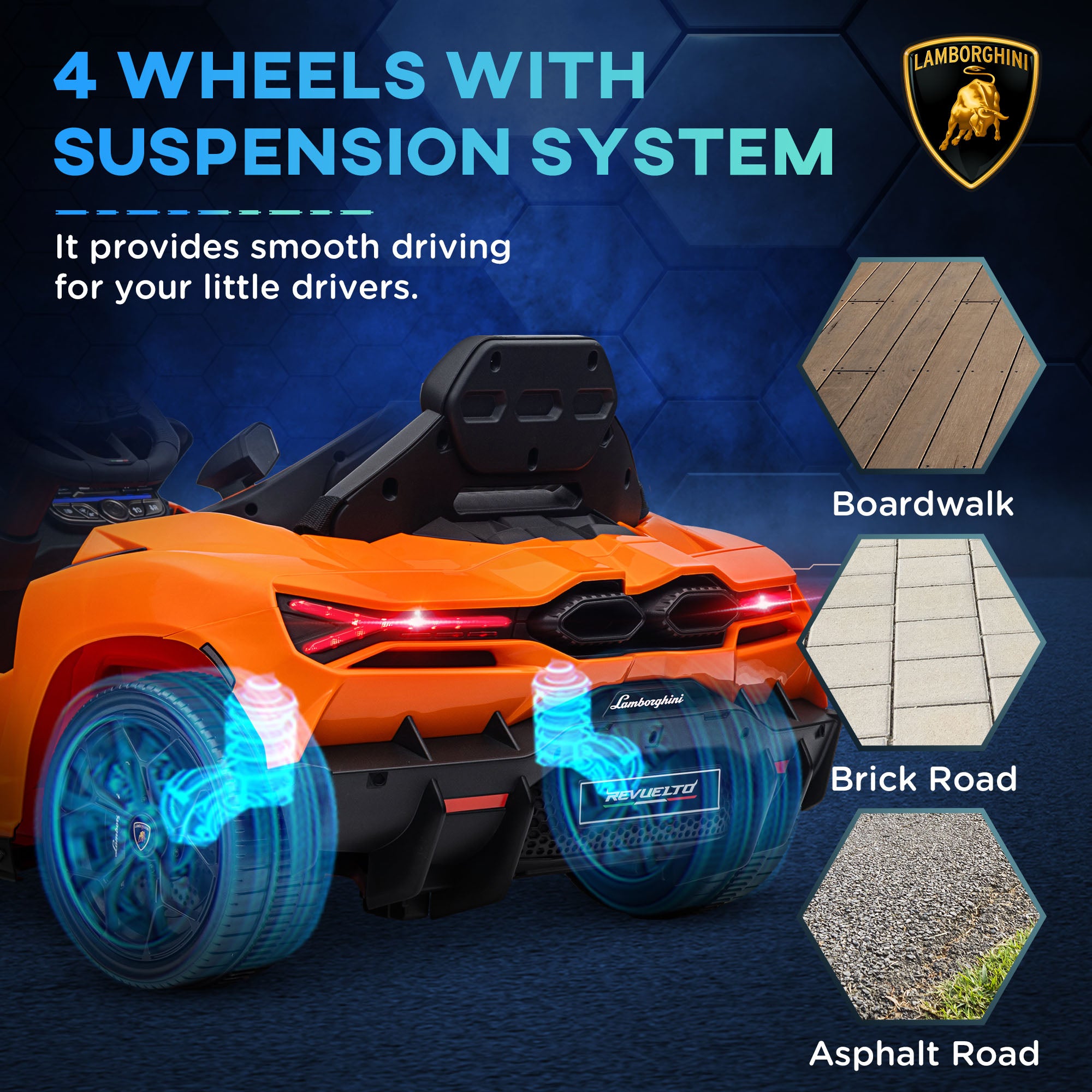 Lamborghini Revuelto Licensed 12V Ride on Car w/ Butterfly Doors, Transport Wheels, Suspension, Remote Control, Orange