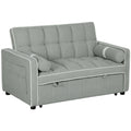 Two-Seater Linen-Look Sofa Bed with Recliner and Storage Pockets - Light Grey