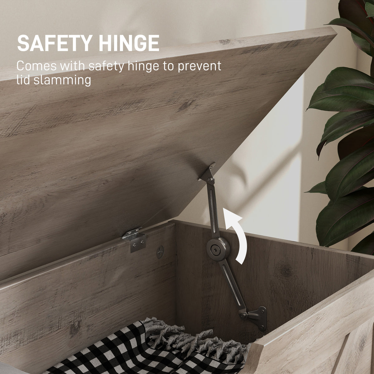 100L Home Storage Box with Safety Hinges - Grey Wood-Effect