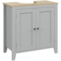 kleankin Under Sink Cabinet, Bathroom Sink Cabinet with 2 Doors, Pedestal Under Sink Design, Freestanding Bathroom Cupboard with Adjustable Shelf, Grey
