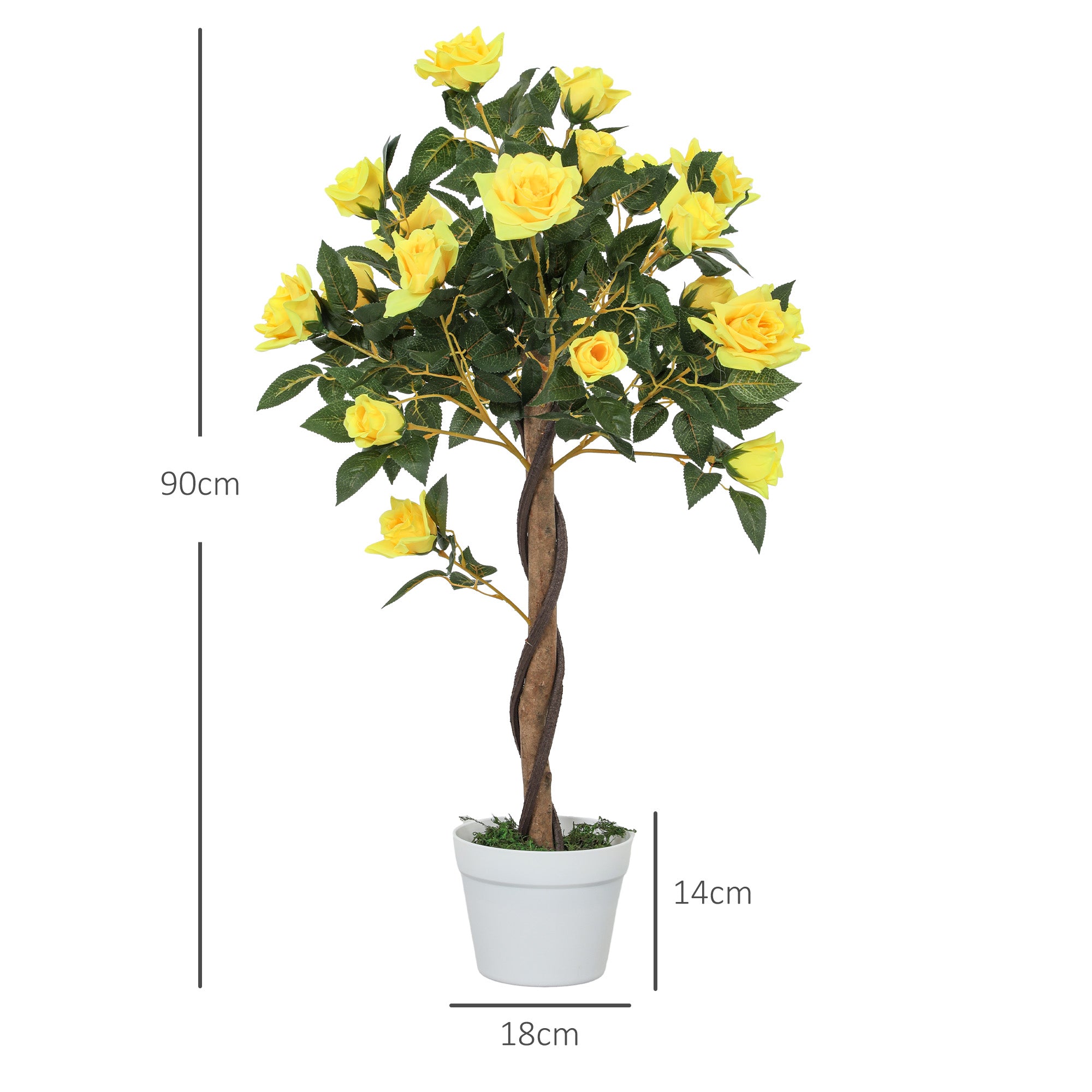 Set of 2 Artificial Plants White Rose Floral in Pot, Fake Plants for Home Indoor Outdoor Decor, 90cm, Yellow
