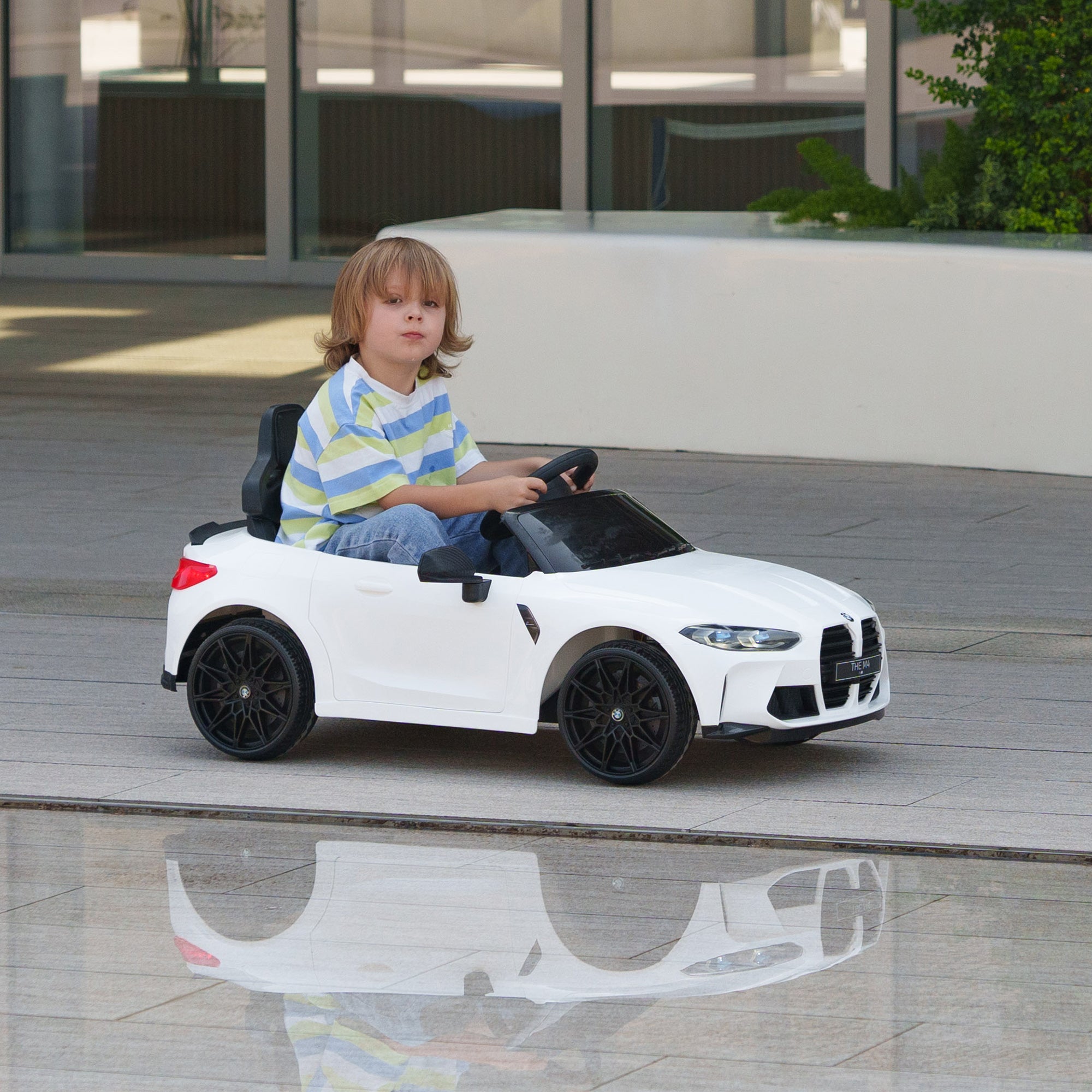 12V BMW Licensed Kids Car, with Easy Transport, Remote Control, Suspension, Music, Horn, LED Lights, White