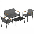 4 Seater Garden Furniture Set with Loveseat, Armchairs, Table, Metal Garden Sofa Set with Breathable Seats, Grey