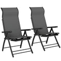 Reclining Garden Chairs Set of 2 with High Back, Retractable Footrest, Dark Grey