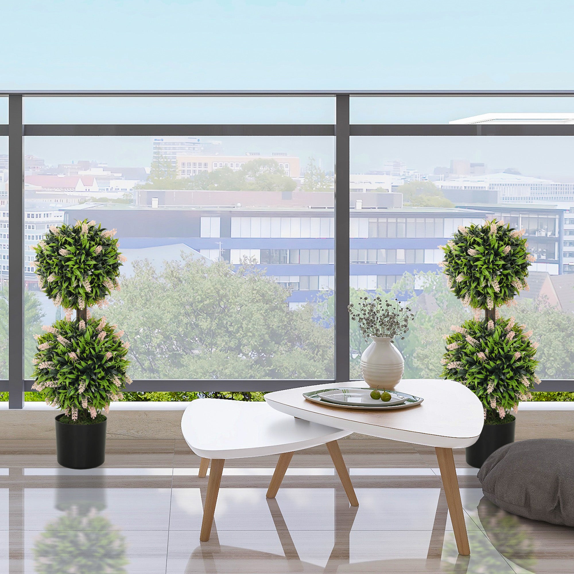 Set of 2 Decorative Artificial Plants Ball Trees with Lavender Flowers in Pot Fake Plants for Home Indoor Outdoor Decor, 70cm, Pink