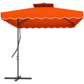 2.5m Cantilever Parasol with Easy Lever, Square Double Top Garden Parasol Umbrella with Ruffles and Cross Base, Overhanging Outdoor Sun Shades, Orange