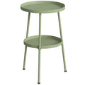Patio Side Table, 2-Tier Round Coffee End Table for Garden Balcony Living Room Bedroom, Light Green