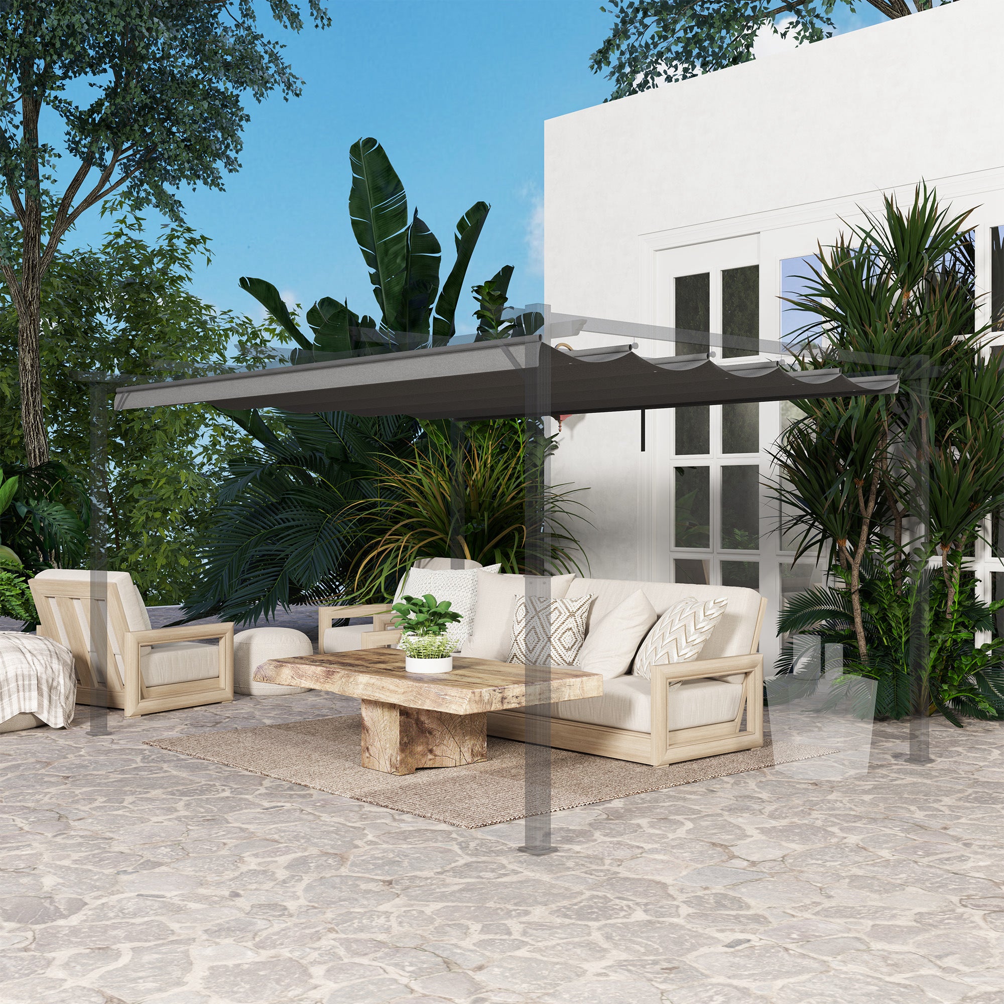 Retractable Pergola Shade Cover, Replacement Canopy for 4 x 3 (m) Pergola, Retractable Roof, Light Grey