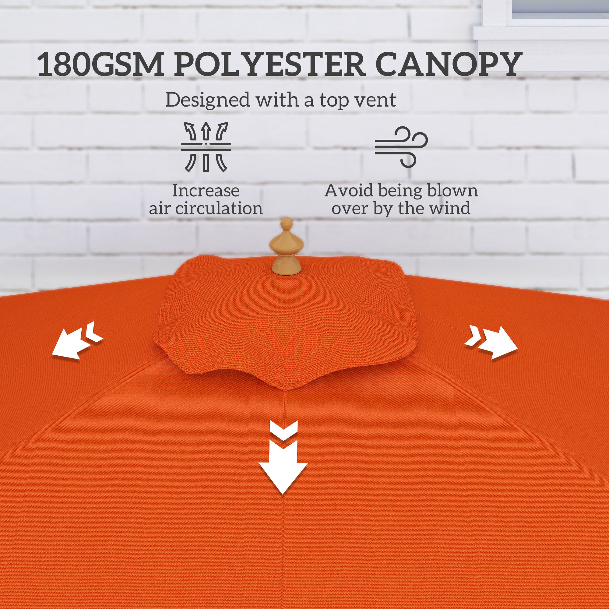 2m Tilting Wooden Pole Parasol - Orange