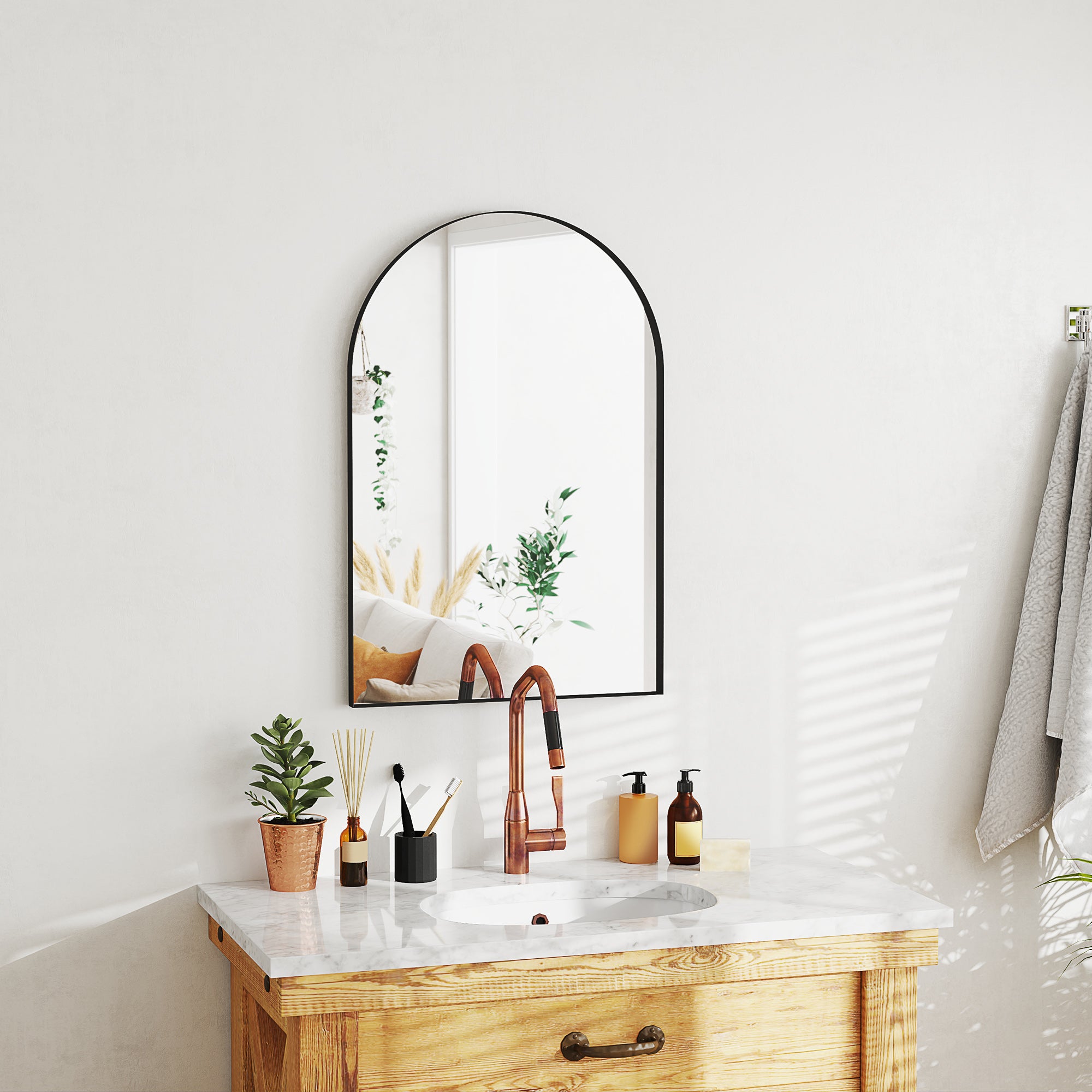 Arched Home Mirror 60 x 90cm with Powder Coated Frame - Black