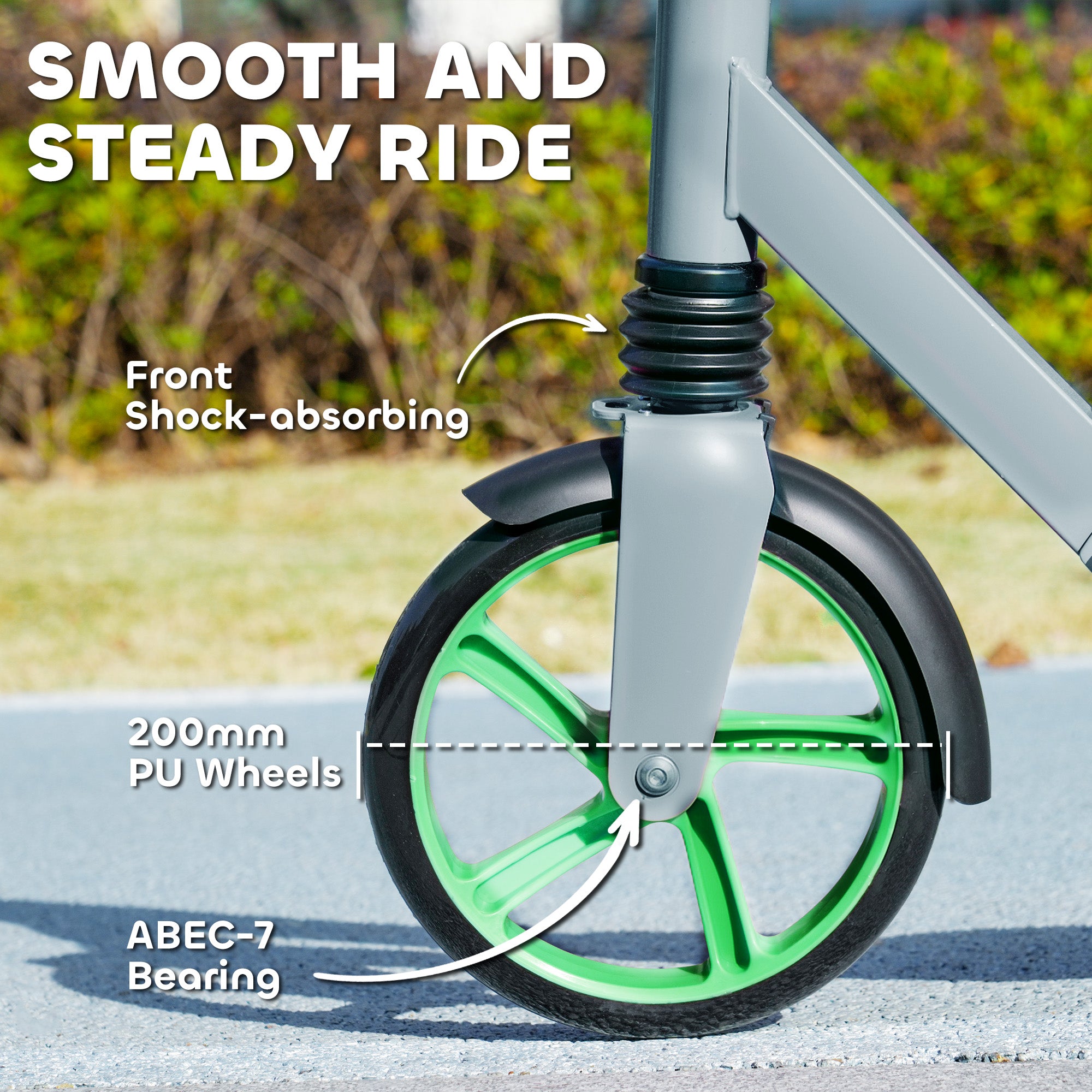 Foldable Kids Scooter with Adjustable Handlebar, 200mm Big Wheel, Rear Fender Brake, for Ages 6-12 Years, Green