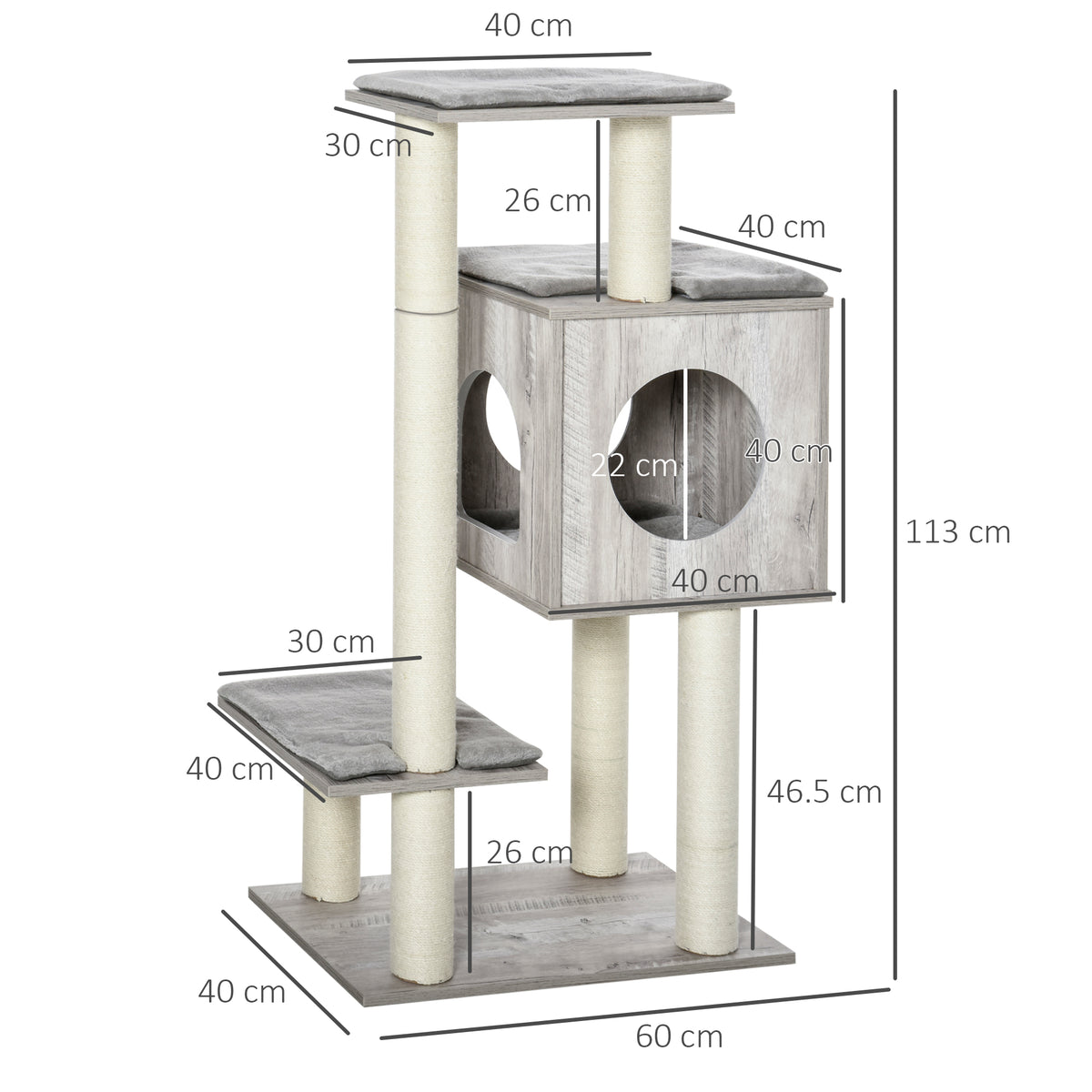 Cat Tree for Indoor Large Cats 113cm Kitten Tower Condo Jute Scratching Post Kitten Play House Activity Center Furniture