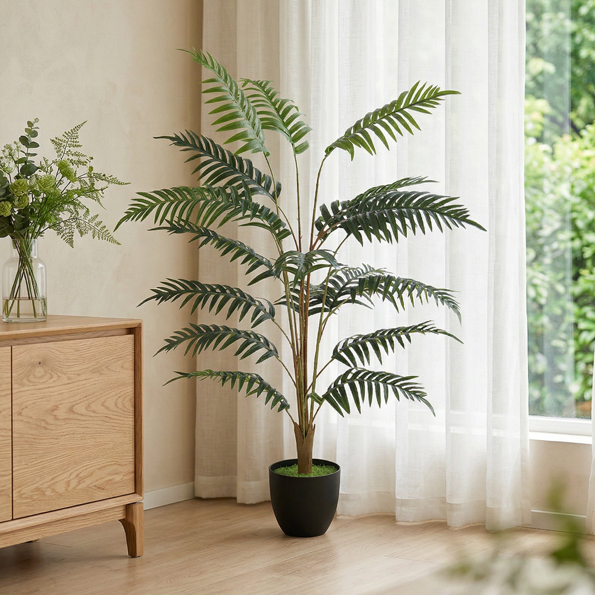 Artificial Fern Topiary Tree, Realistic Artificial Plant in Cement Pot, Fake Plant, 120cm