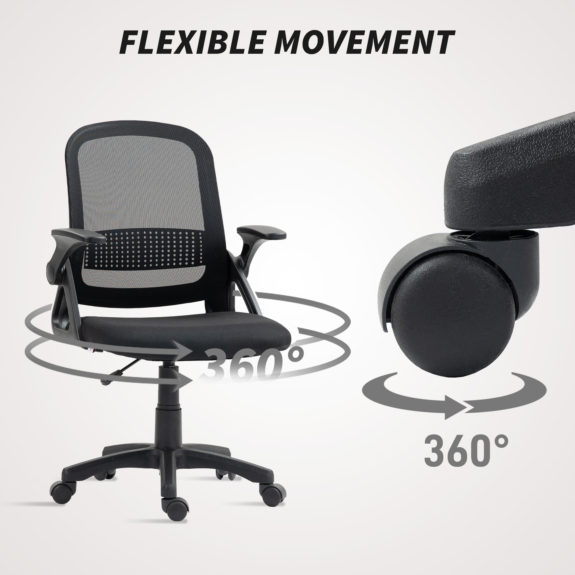 Breathable Mesh Office Chair, Ergonomic Swivel Computer Chair with Flip-up Armrests, Lumbar Back Support for Home/Office, Black