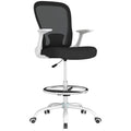 Ergonomic Draughtsman Mesh Drafting Chair with Flip-up Armrest & Adjustable Foot Ring - Black White