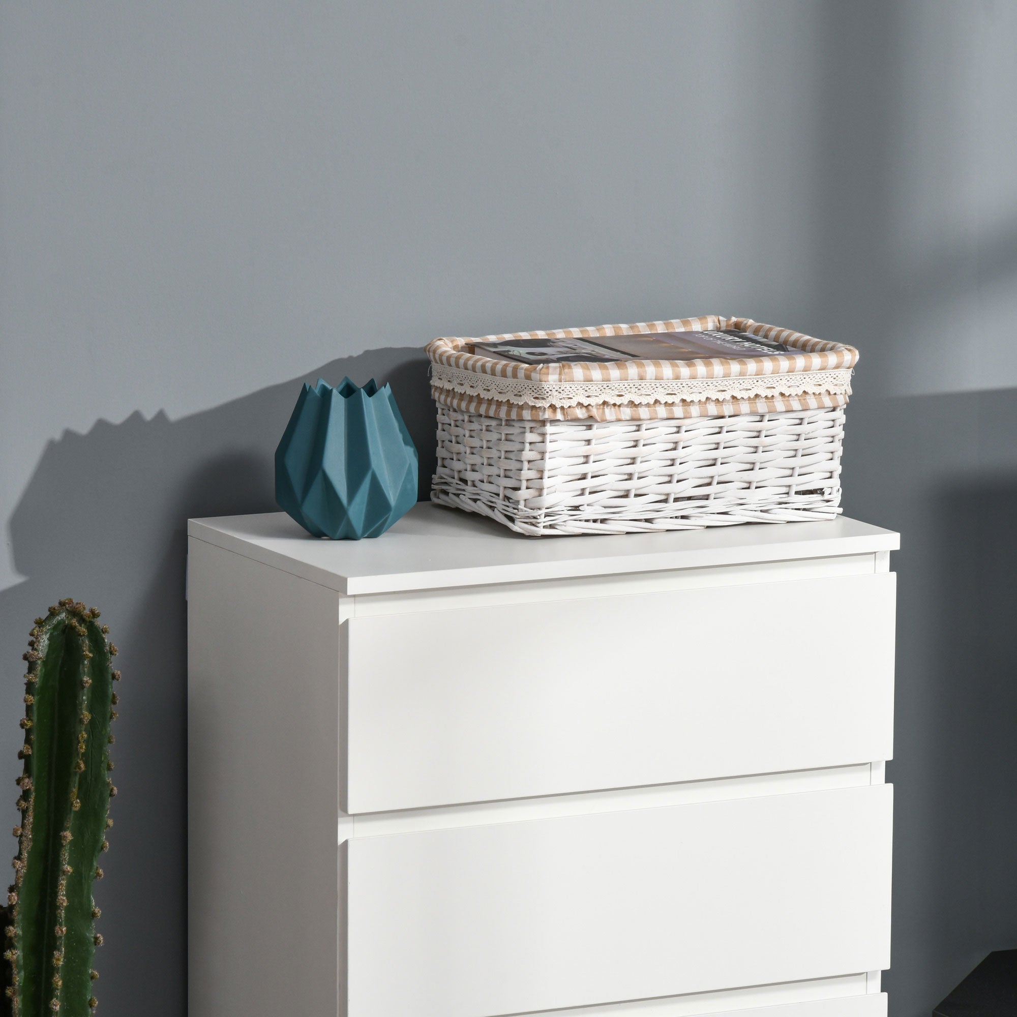 Chest of Drawers, 5 Drawers Storage Cabinet Floor Tower Cupboard for Bedroom Living Room, White