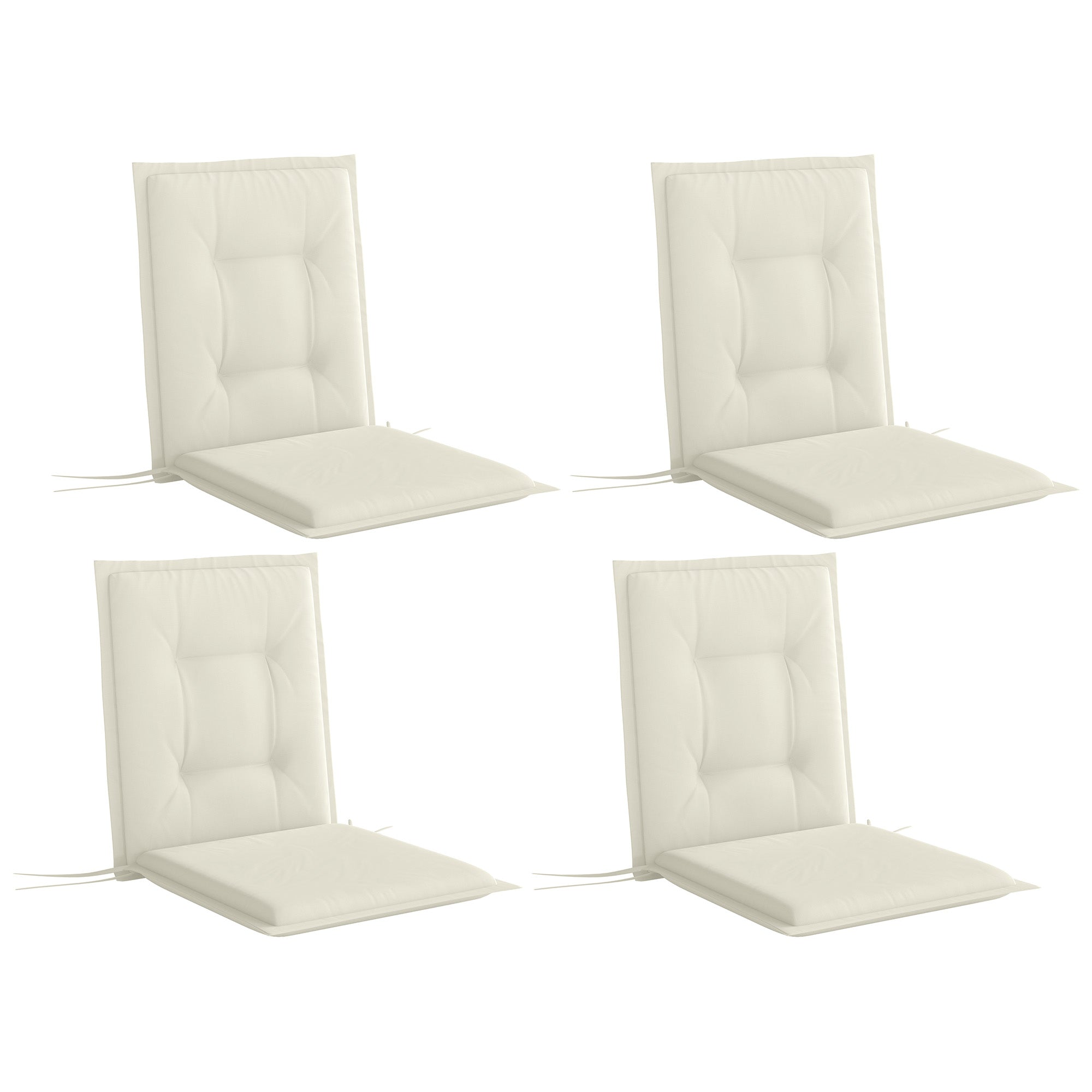 Set of 4 Padded Cotton Garden Seat Cushions with Tie Fastenings - White