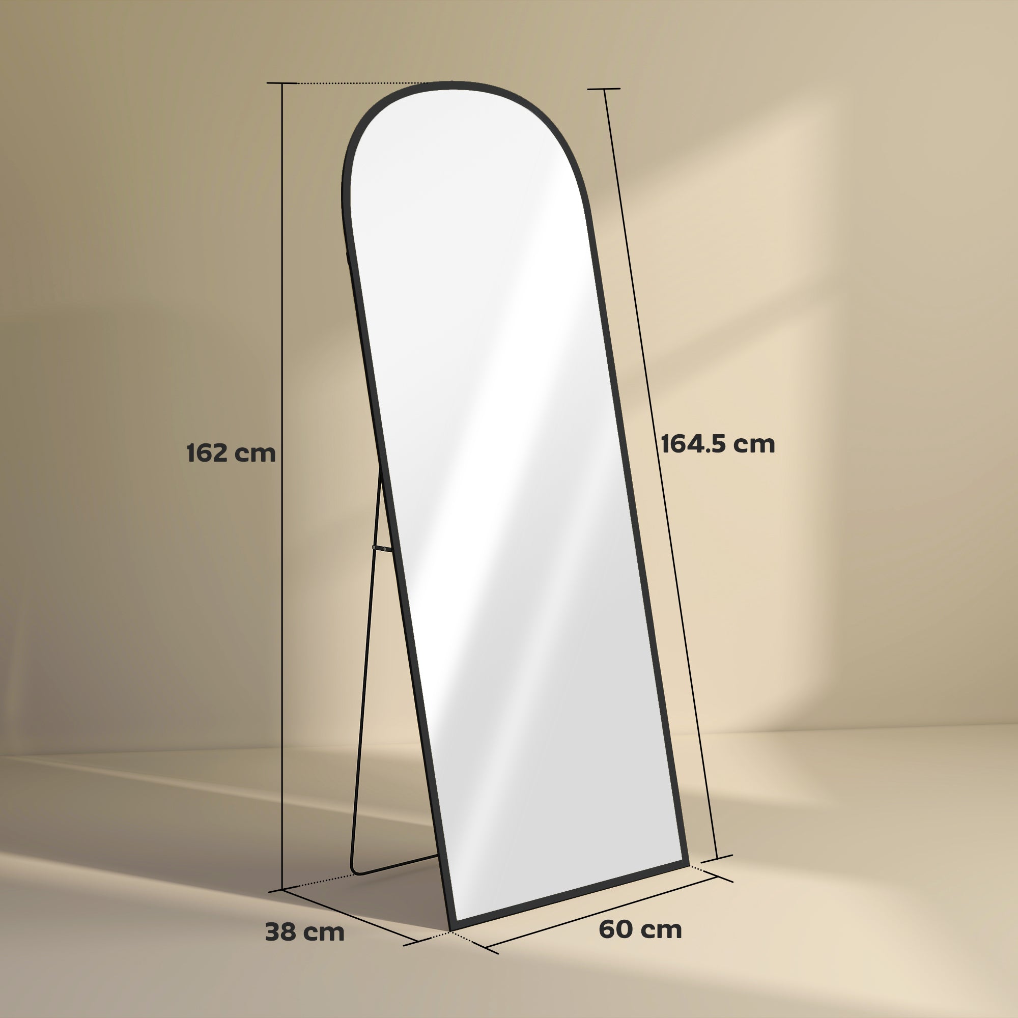 165cm Aluminium Frame Standing Mirror - Black