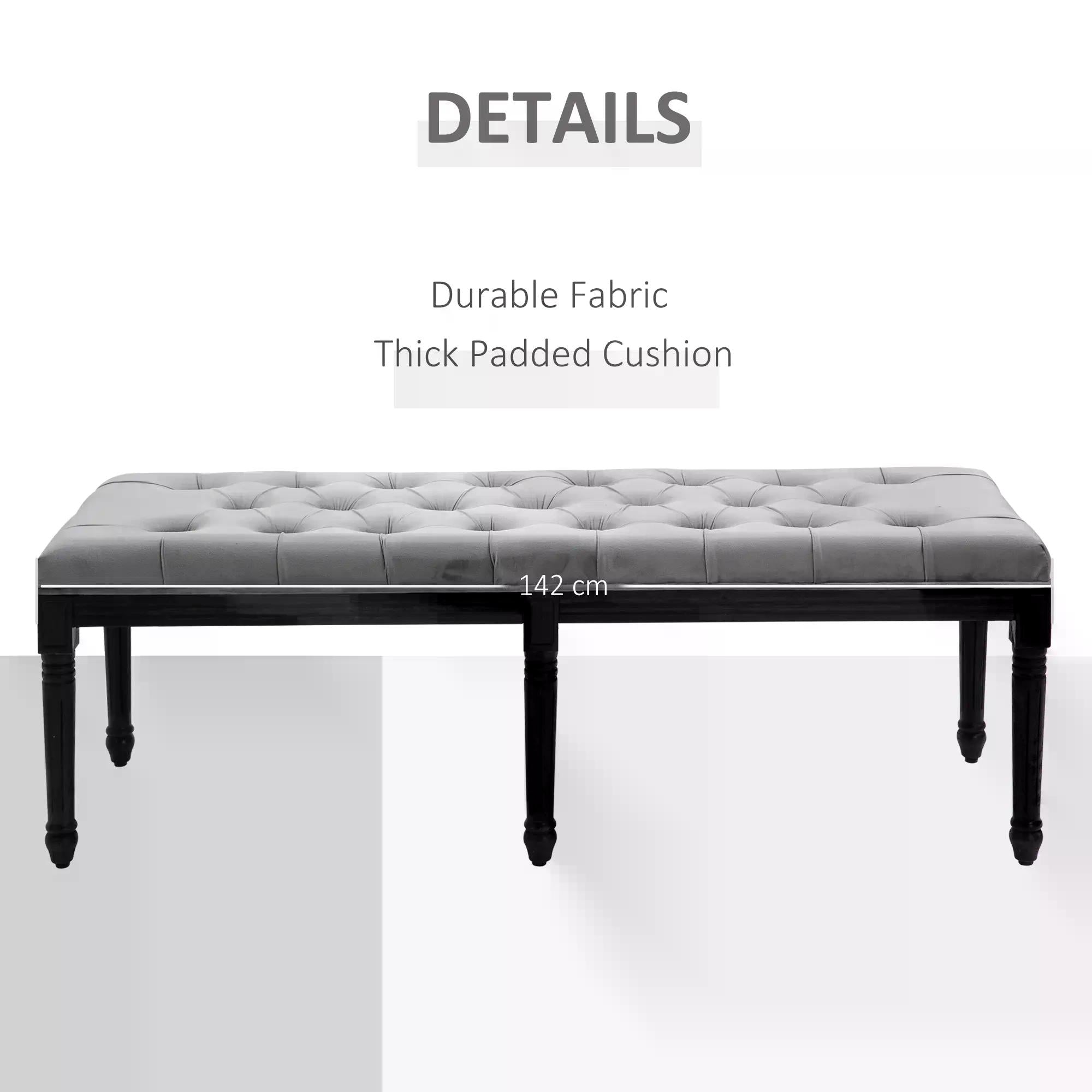 Fabric Bed End Bench Side Chaise Lounge Sofa Velvet Upholstered Tufted Accent Window Seat for Bedroom, Living Room, Hallway, Grey