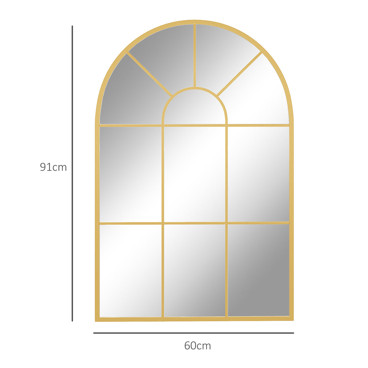 Modern Arched Wall Mirror 91 x 60 cm with Grid Frame - Gold Tone