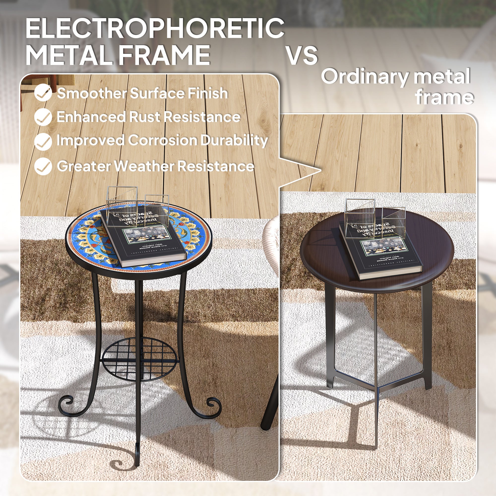 1 Piece Mosaic Garden Side Table with Ceramic Tile Top - Blue