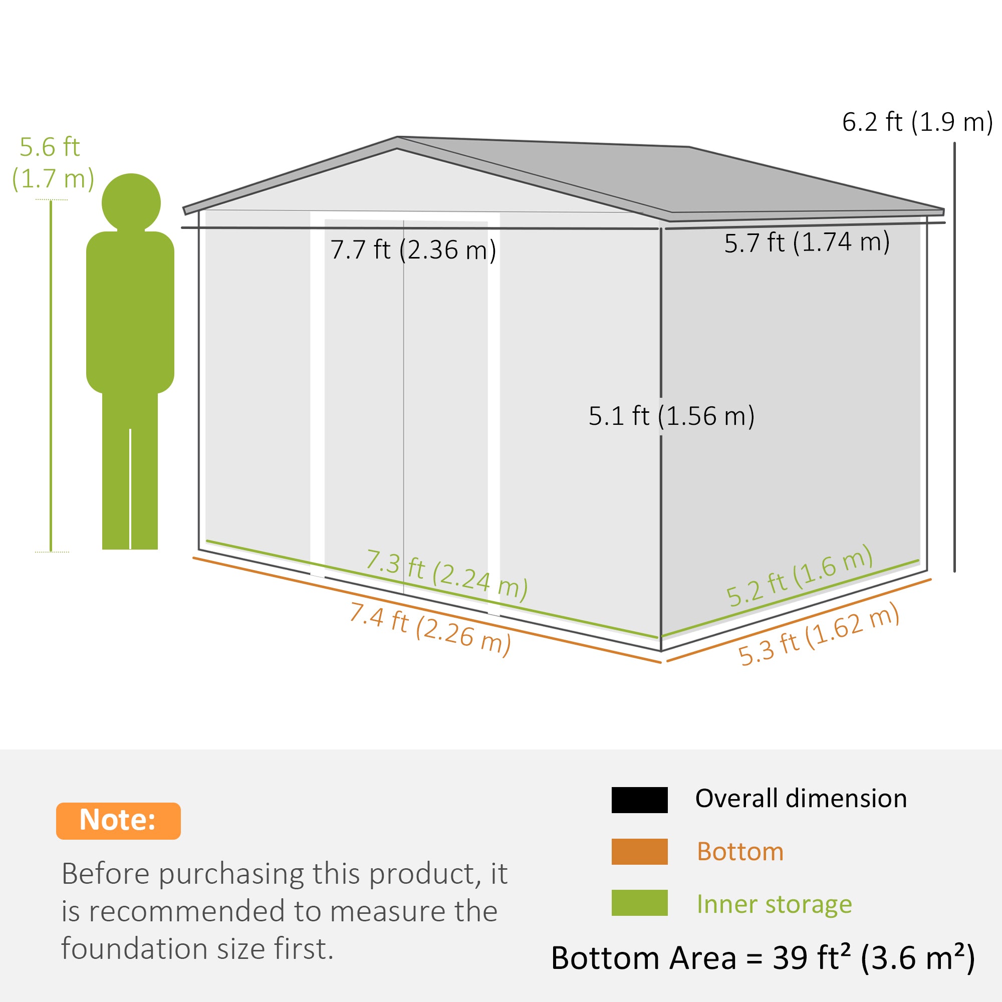 7.7 x 5.7ft Metal Garden Shed, Galvanised Outdoor Tool Storage House with Ventilation Slots and Sliding Doors, Grey