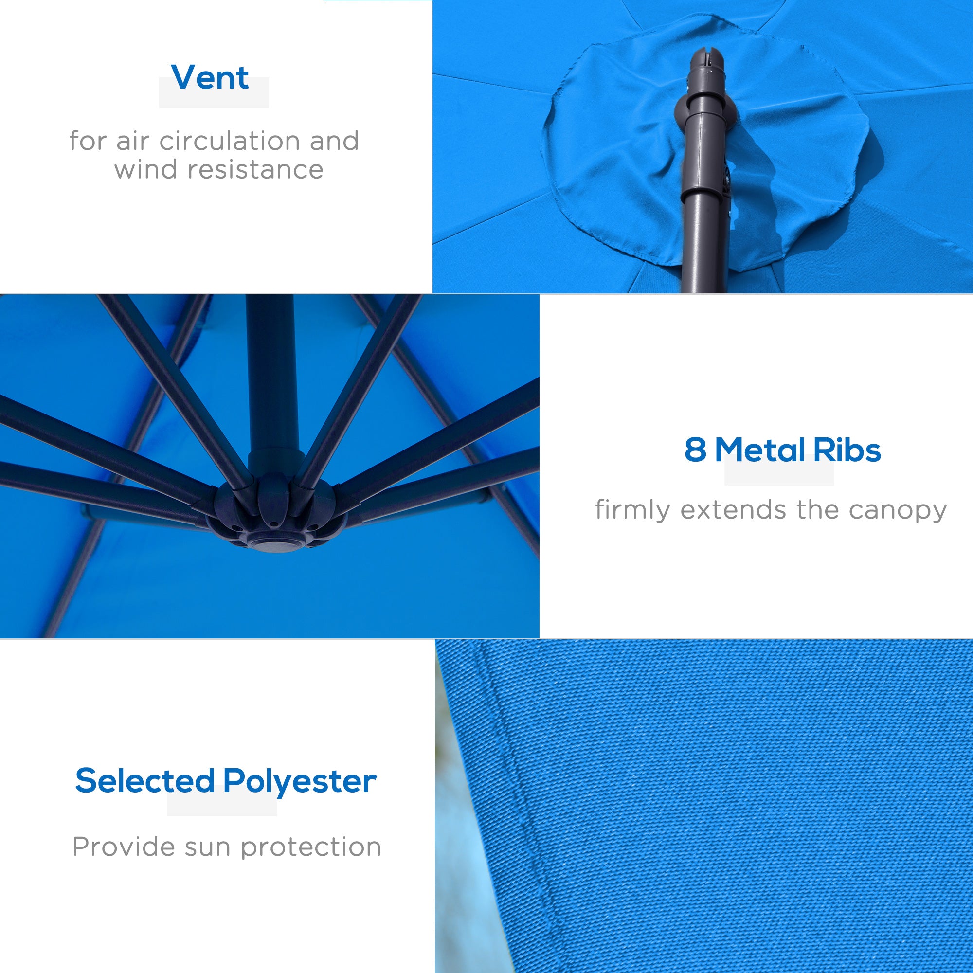 3m Offset Cantilever Parasol with Cross Base - Blue
