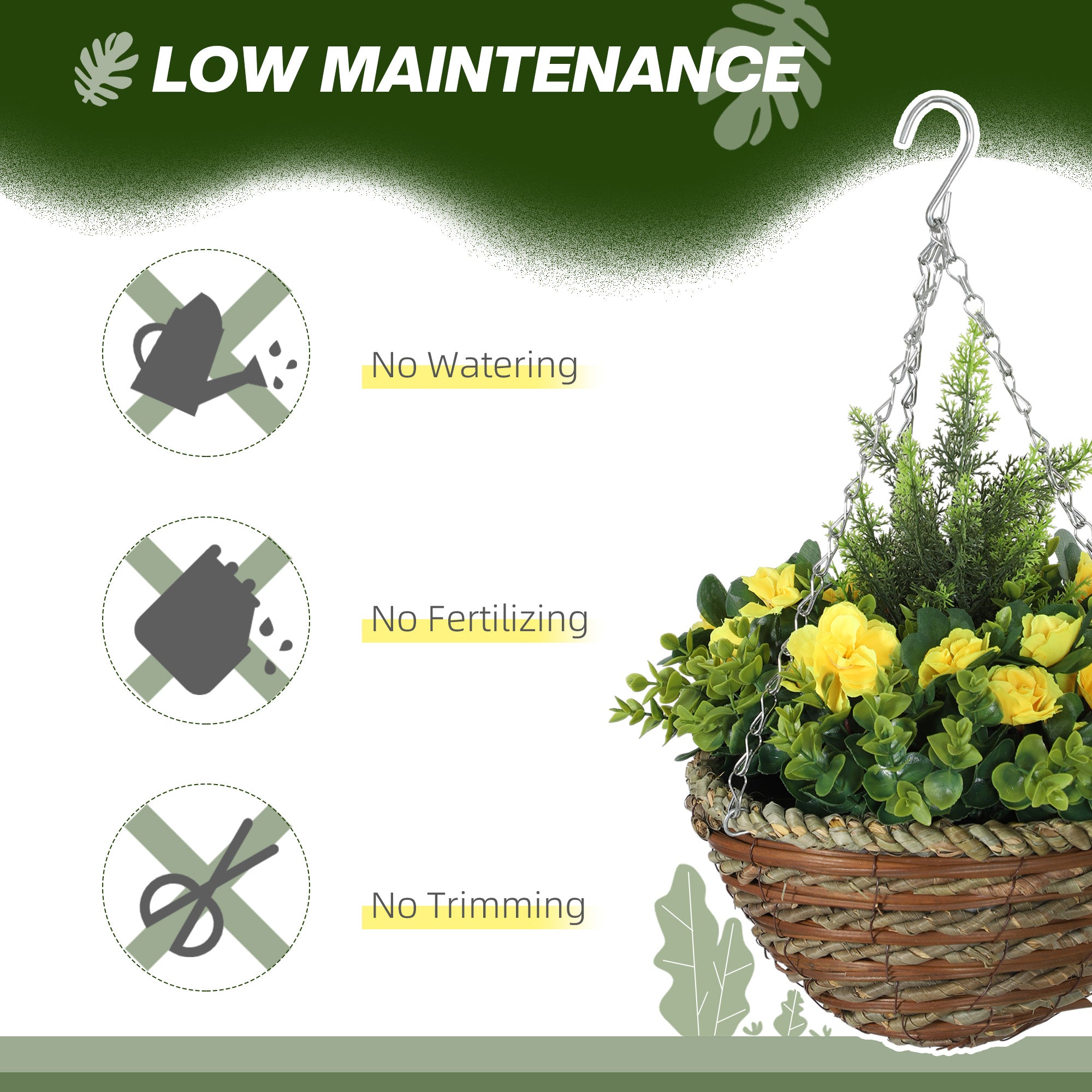 Set of Two Hanging Lisianthus Flower Pots - Yellow/Green