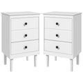 Set of Two Modern Three-Drawer Bedside Tables - White