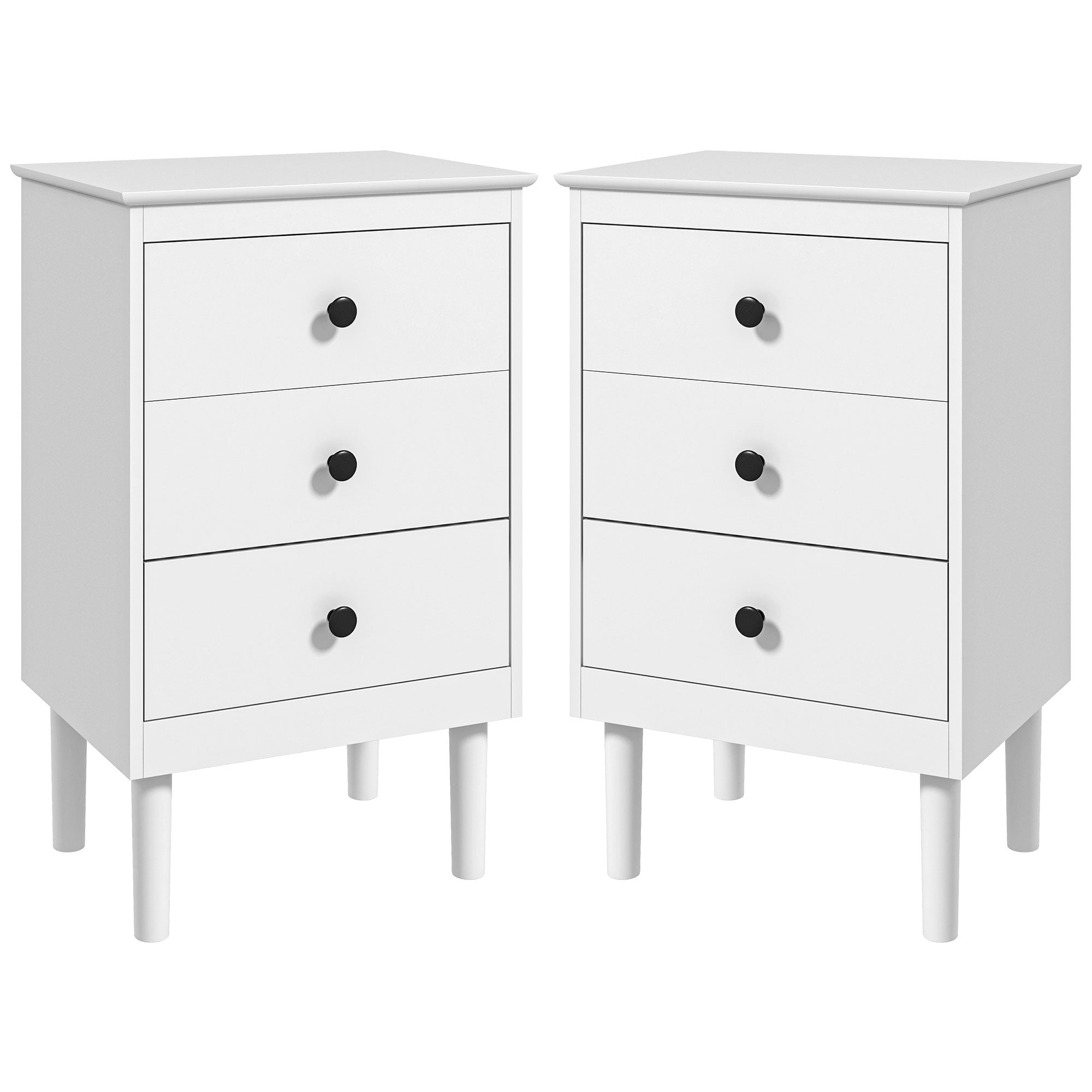 Set of Two Three-Drawer Modern Bedside Tables - White