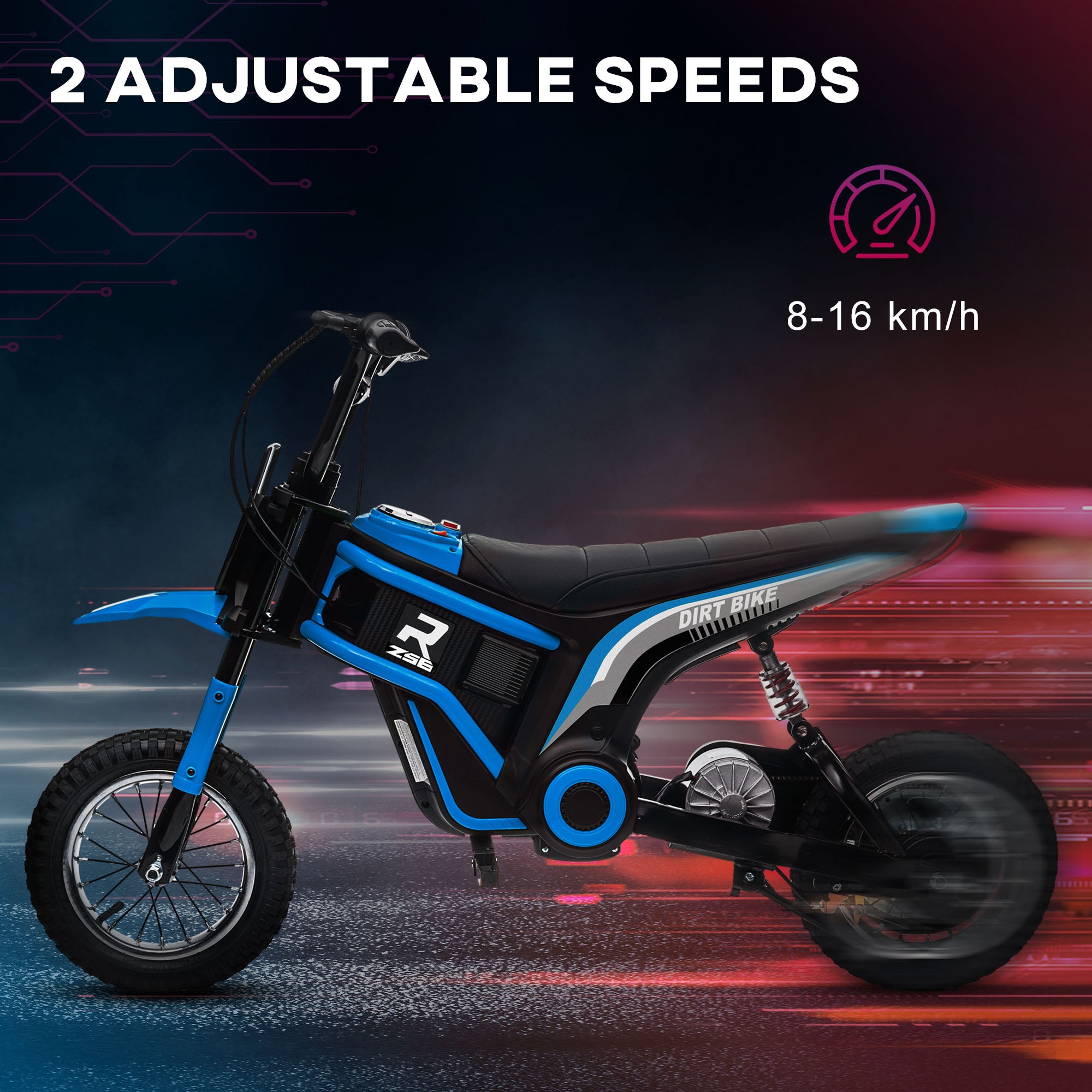 24V Electric Motorbike with Twist Grip Throttle, Music, Horn, 12" Pneumatic Tyres, 16km/h Max Speed - Blue