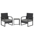 Rattan Bistro Set, 3 Piece Garden Furniture Set with Cushions and Glass Top Table, Black