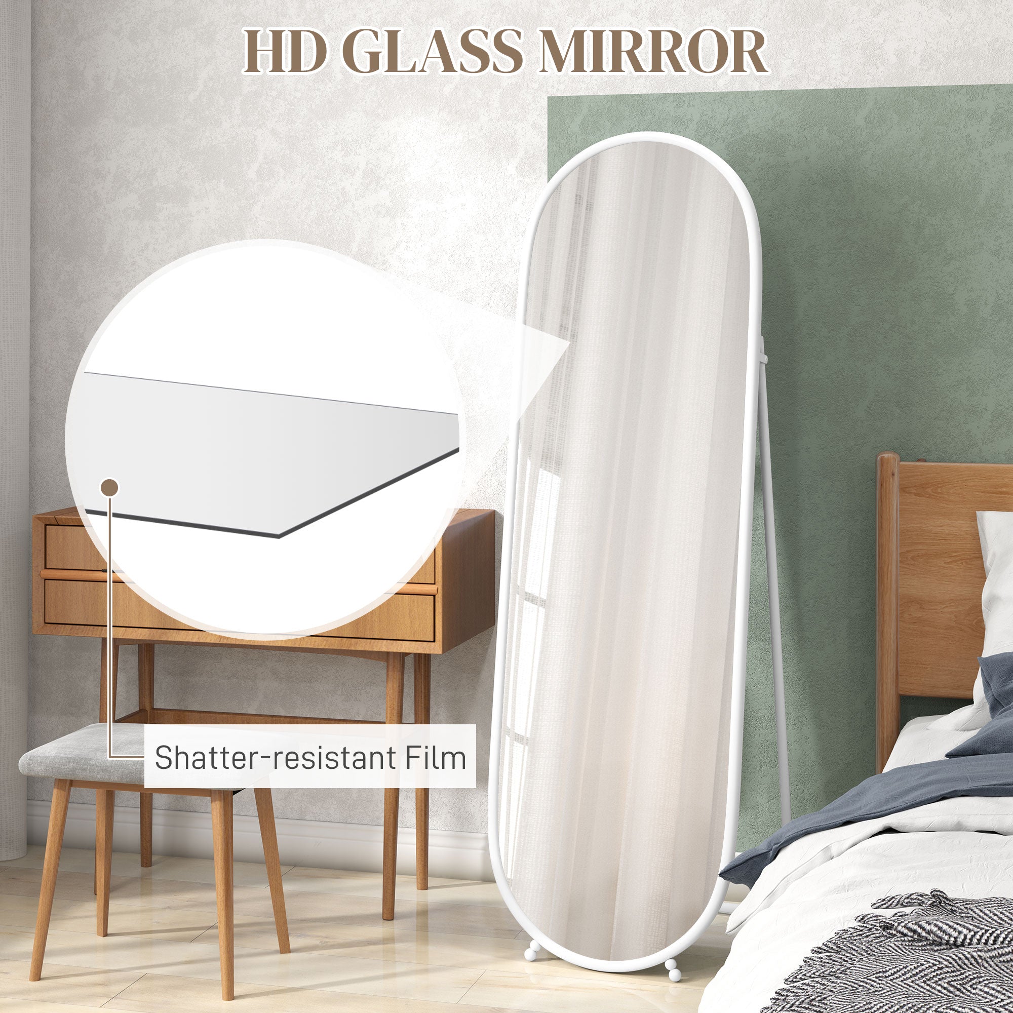 Three-Way Curved Full Length Mirror - White